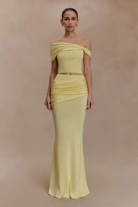 Irene Gathered Knit Maxi Skirt - Lemon Wrinkle Free Fabric