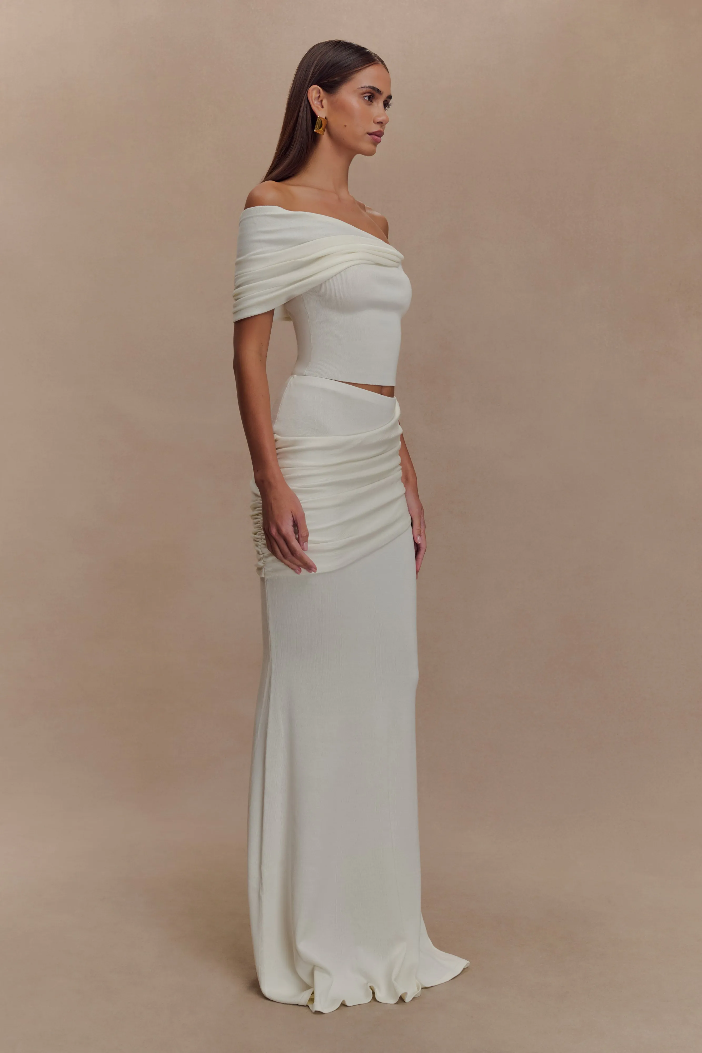 TaglessLabel Irene Gathered Knit Top - Ivory