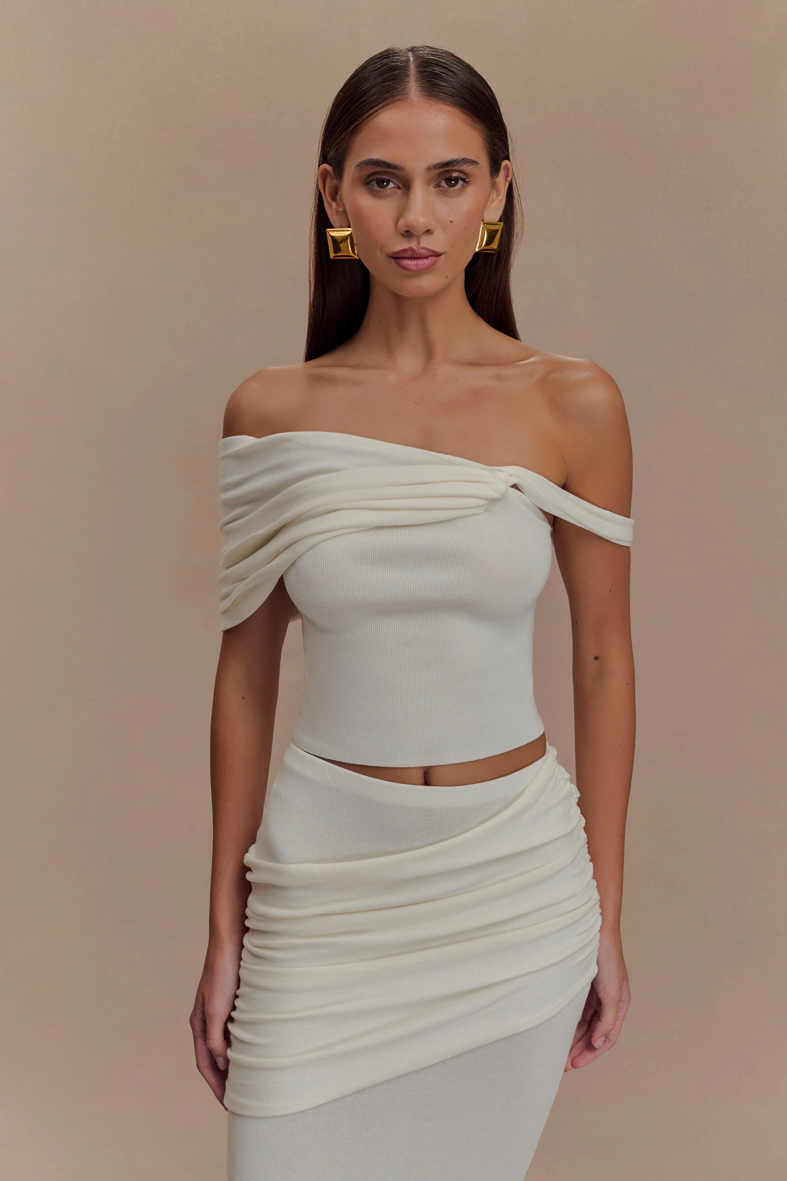 Irene Gathered Knit Top - Ivory ChafeFreeEdging