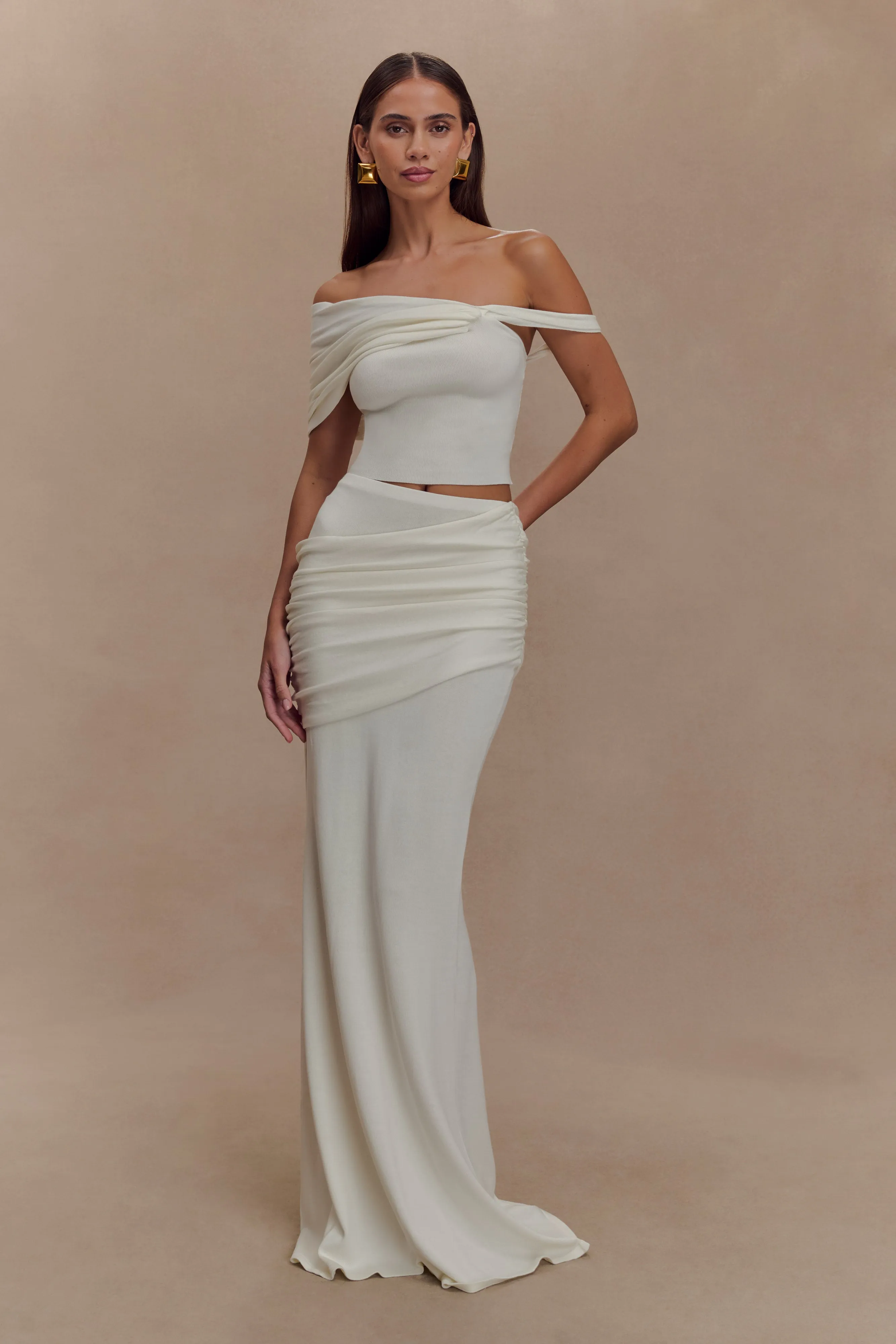 Irene Gathered Knit Top - Ivory Basic Sweatshirt