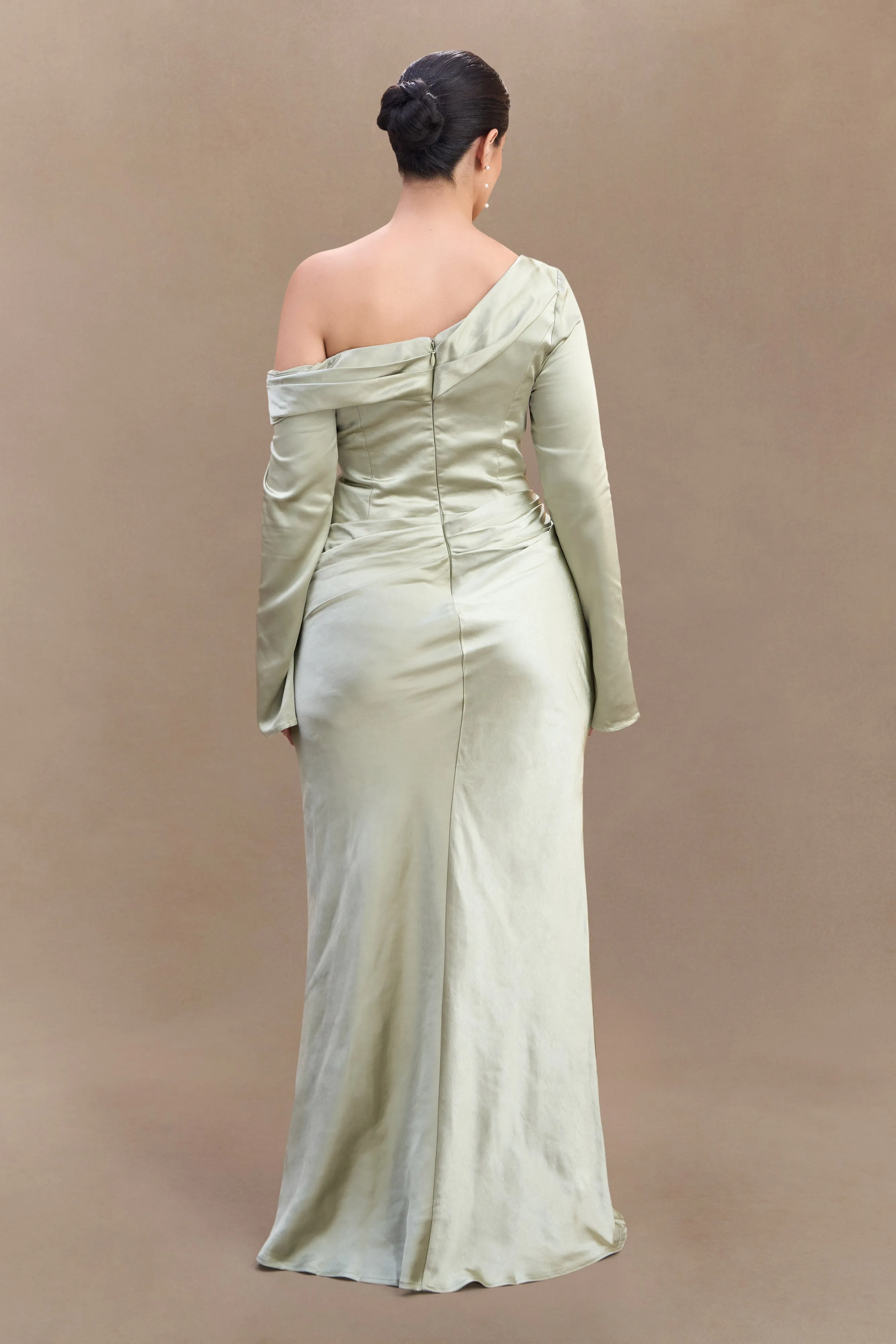 Iris Long Sleeve Satin Maxi Dress - Sage Soft Balance