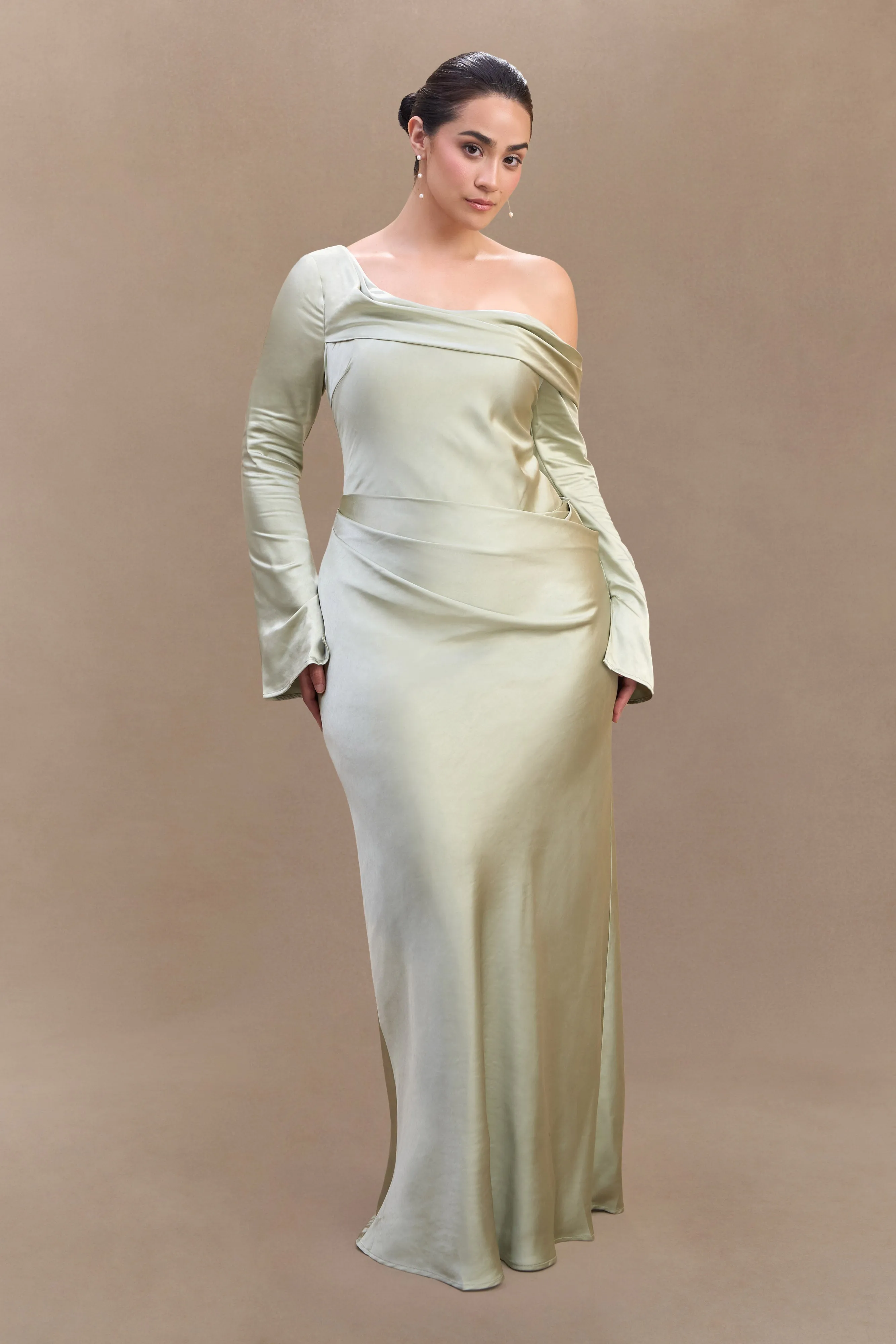 Iris Long Sleeve Satin Maxi Dress - Sage Nordic Calm