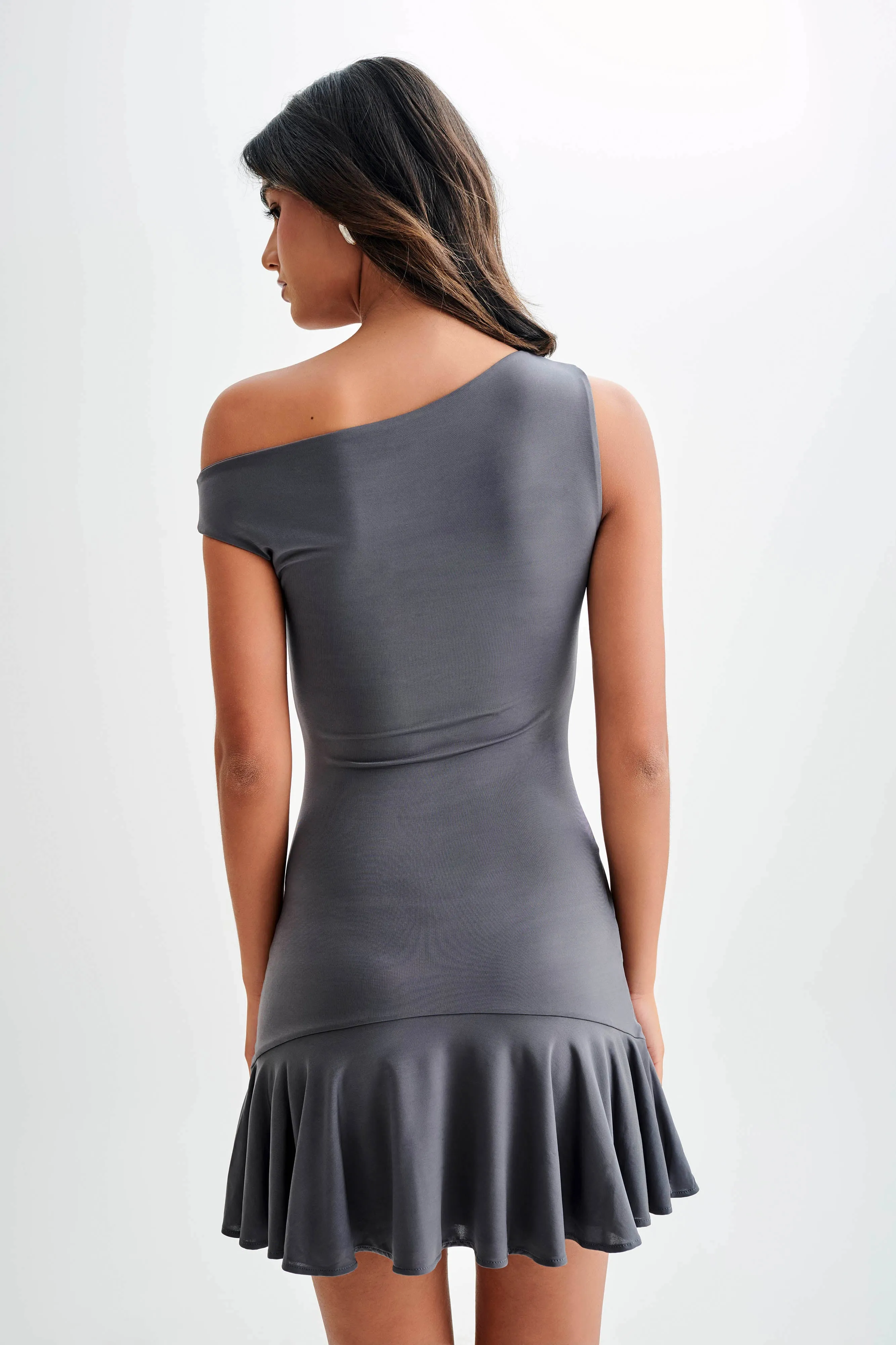 Irving Off Shoulder Slinky Mini Dress - Dark Charcoal Lazy Pick Refined Line