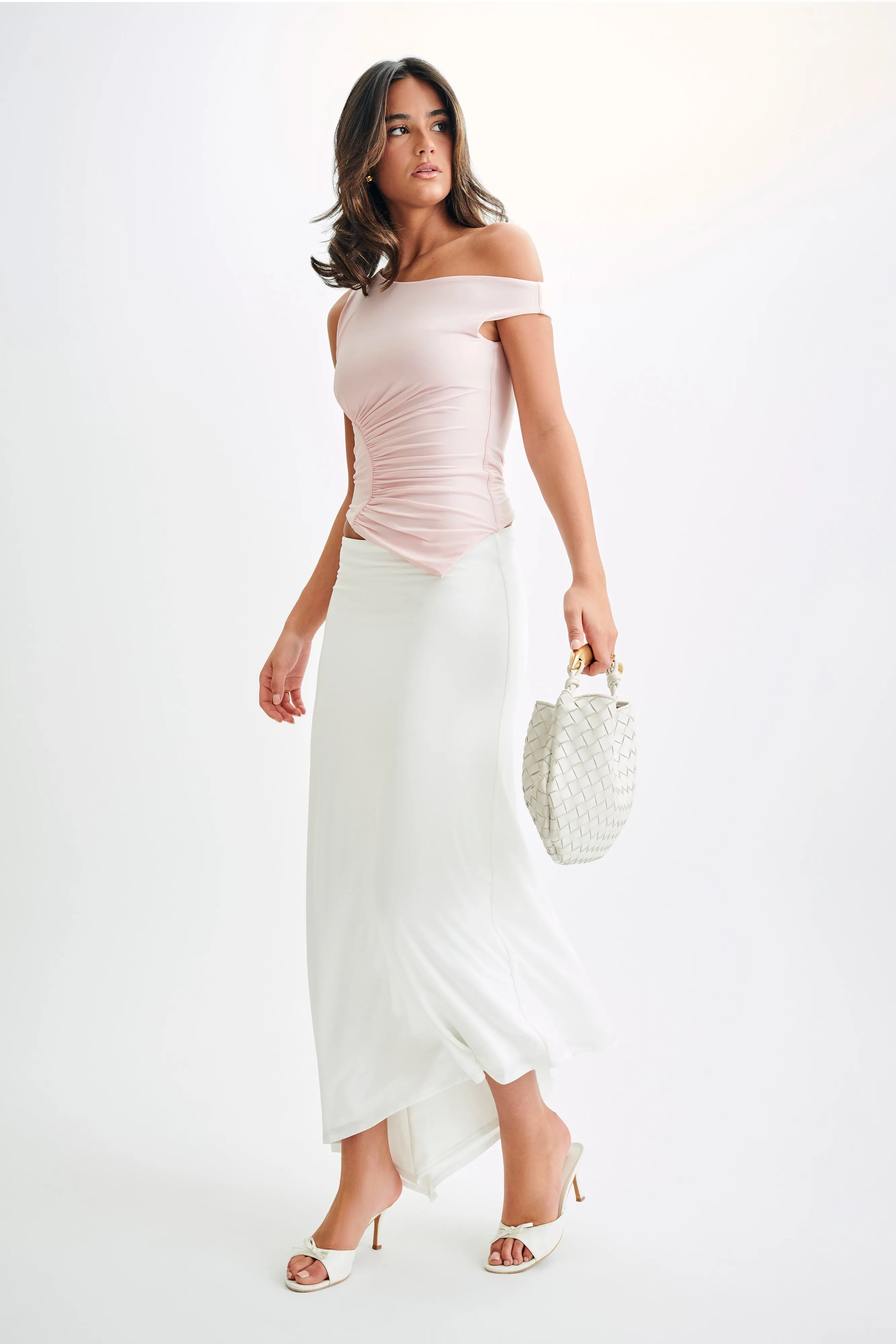 UltraSoft Blend Irving Off Shoulder Slinky Top - Powder Pink