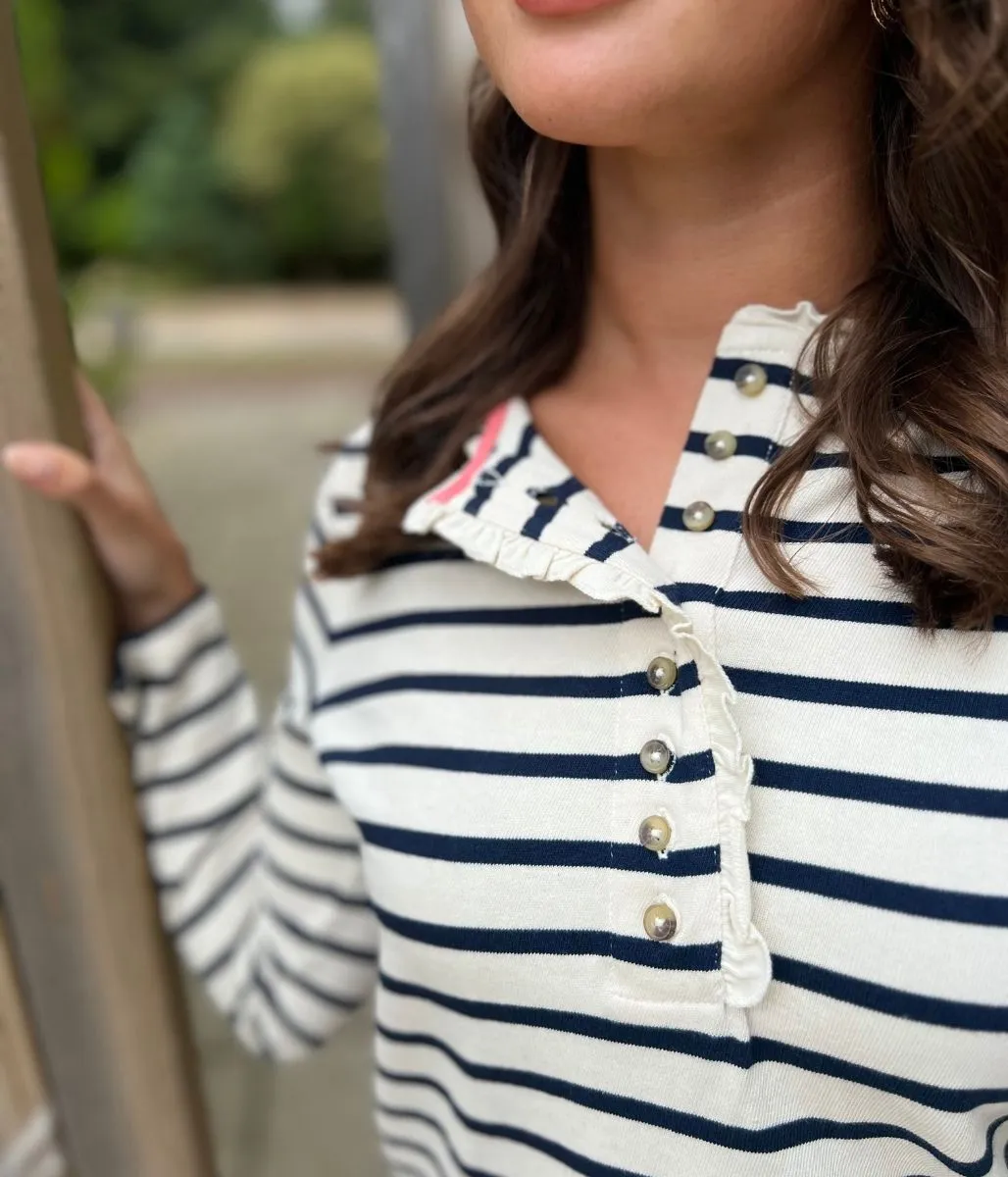 Ivory & Navy Daphne Striped Top ThermalRegulation Formal Look