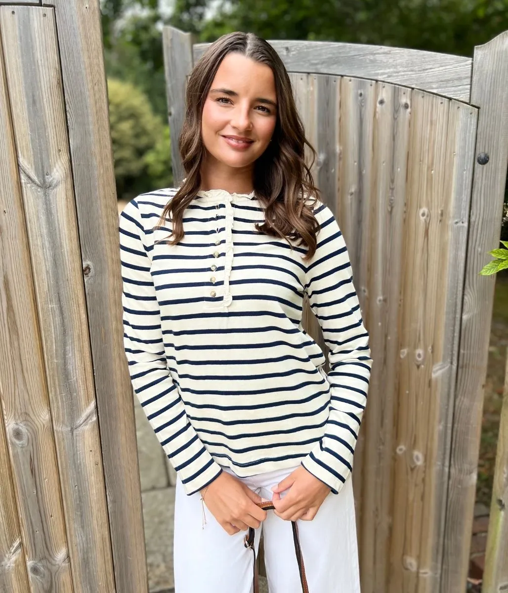Lightweight Construction Ivory & Navy Daphne Striped Top