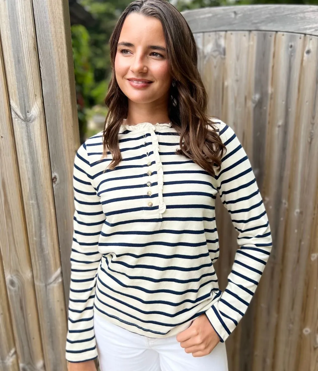High-Waisted Pants Ivory & Navy Daphne Striped Top