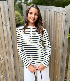 Sporty Dress Ivory & Navy Daphne Striped Top