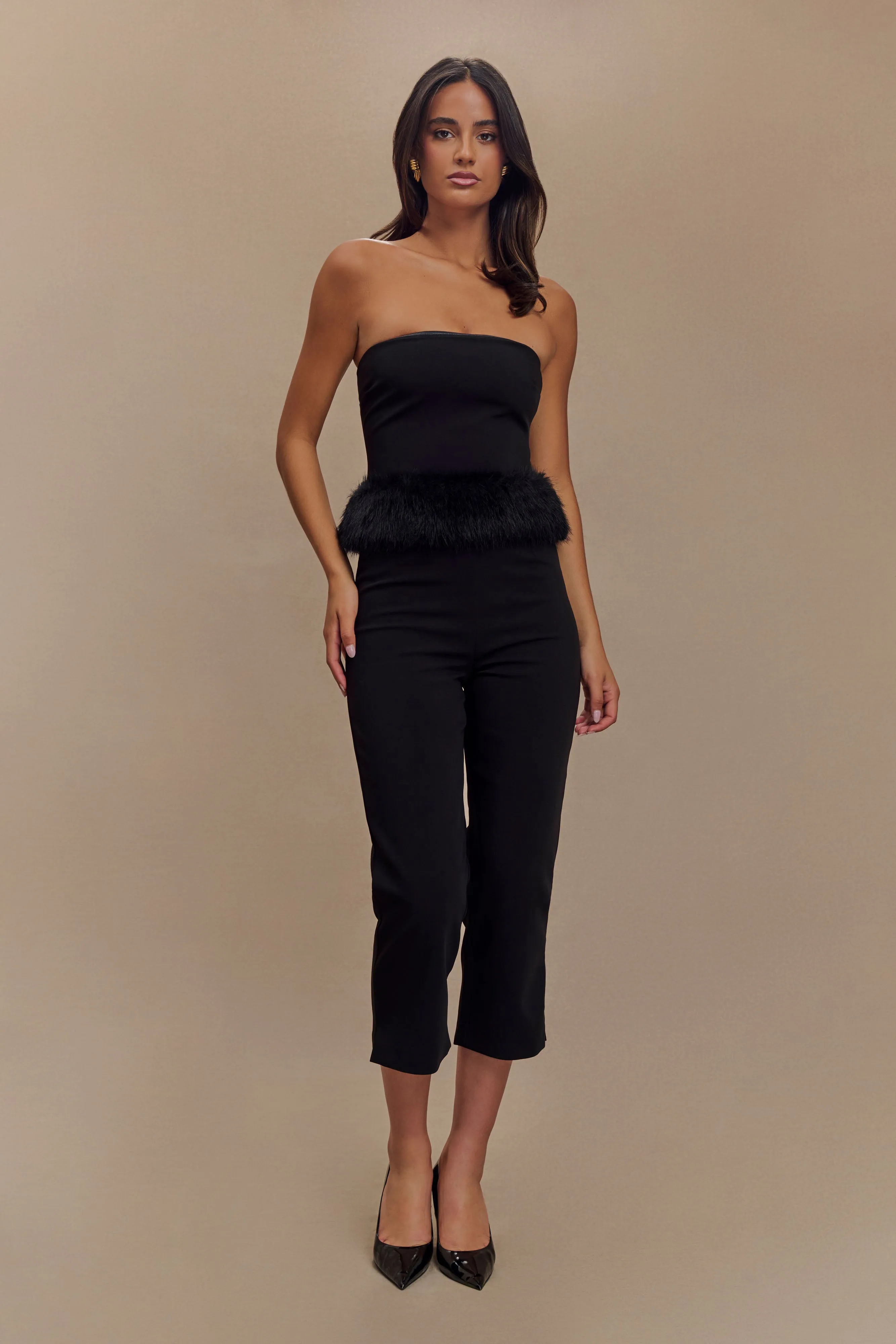 AthleisureReady Jacklyn Strapless Faux Fur Top - Black