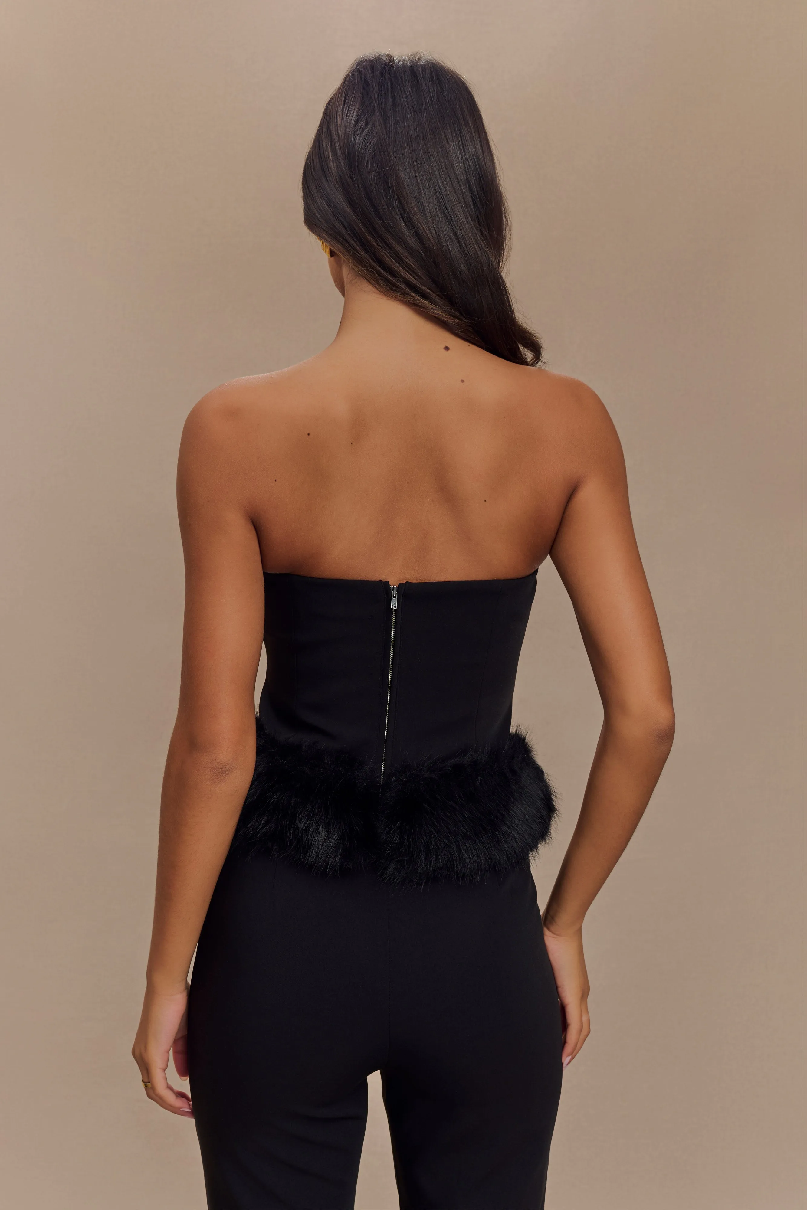 Jacklyn Strapless Faux Fur Top - Black AllDay Comfort Thermal Regulation Technology
