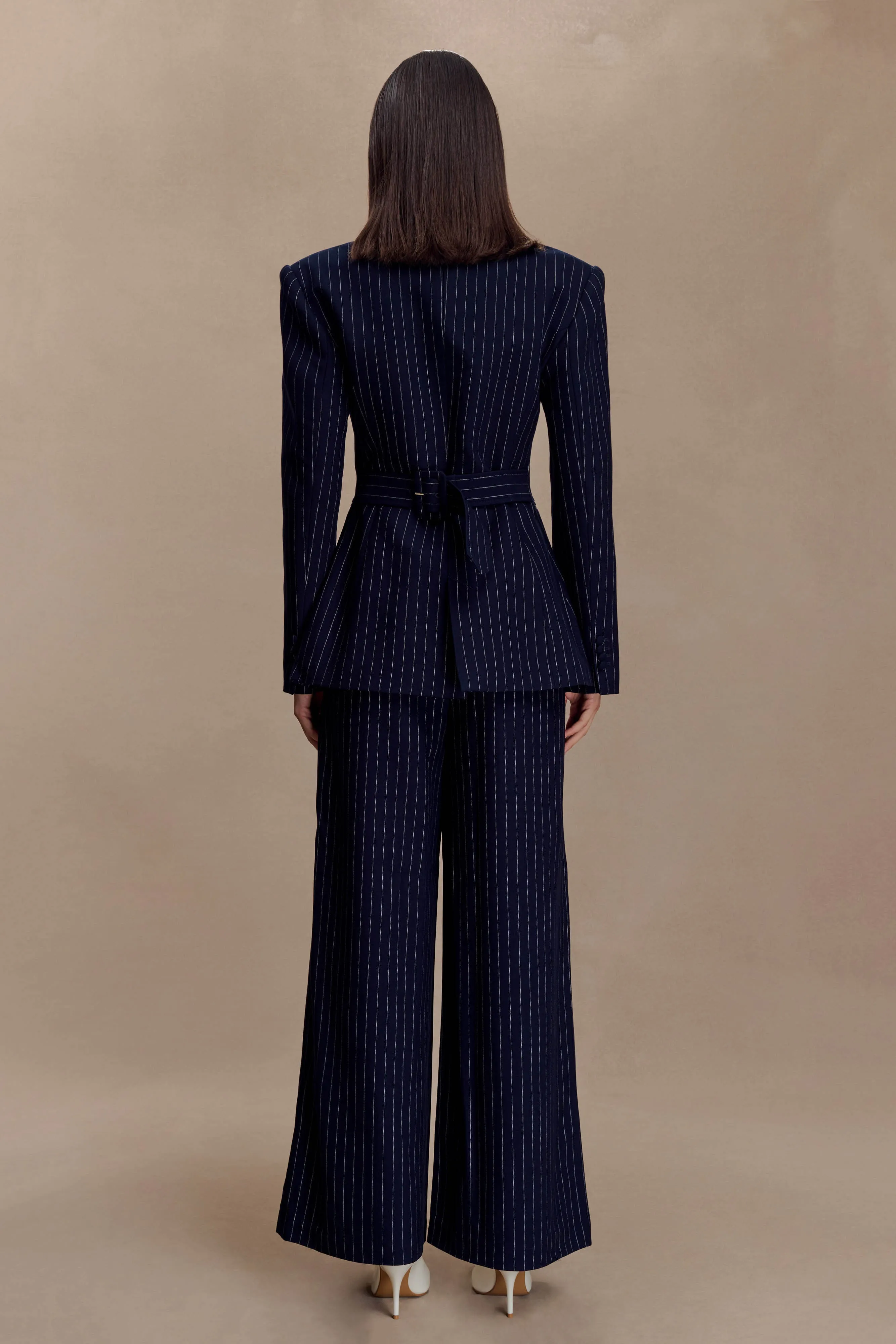 Modern Layer Comfortable Layering Jacqueline Pleated Wide Leg Pants - Navy Pinstripe