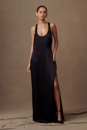 Jacquelyn Racerback Maxi Dress - Black Relaxed fit wear Collar Accent