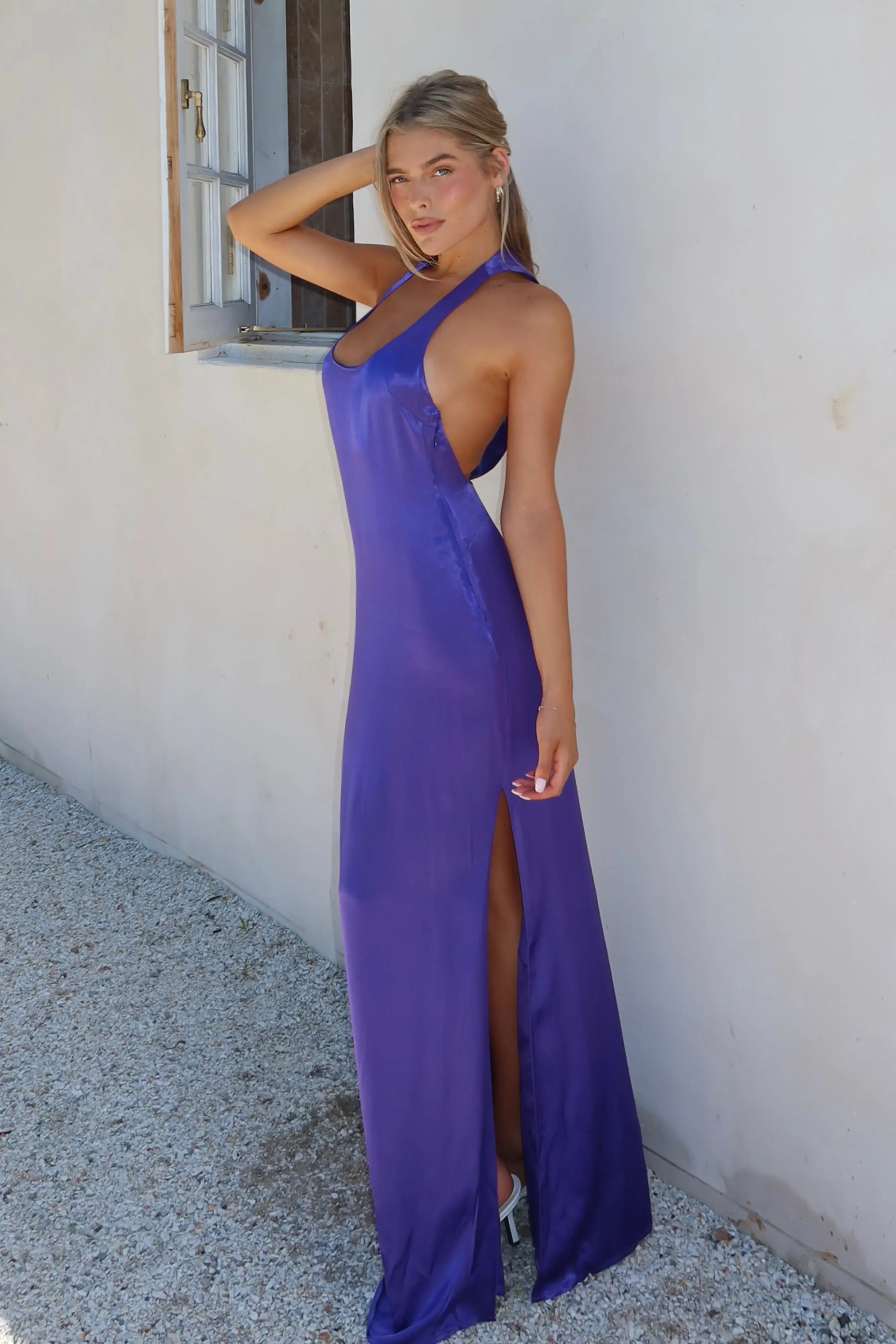 Matte Fabric Jacquelyn Racerback Maxi Dress - Deep Purple