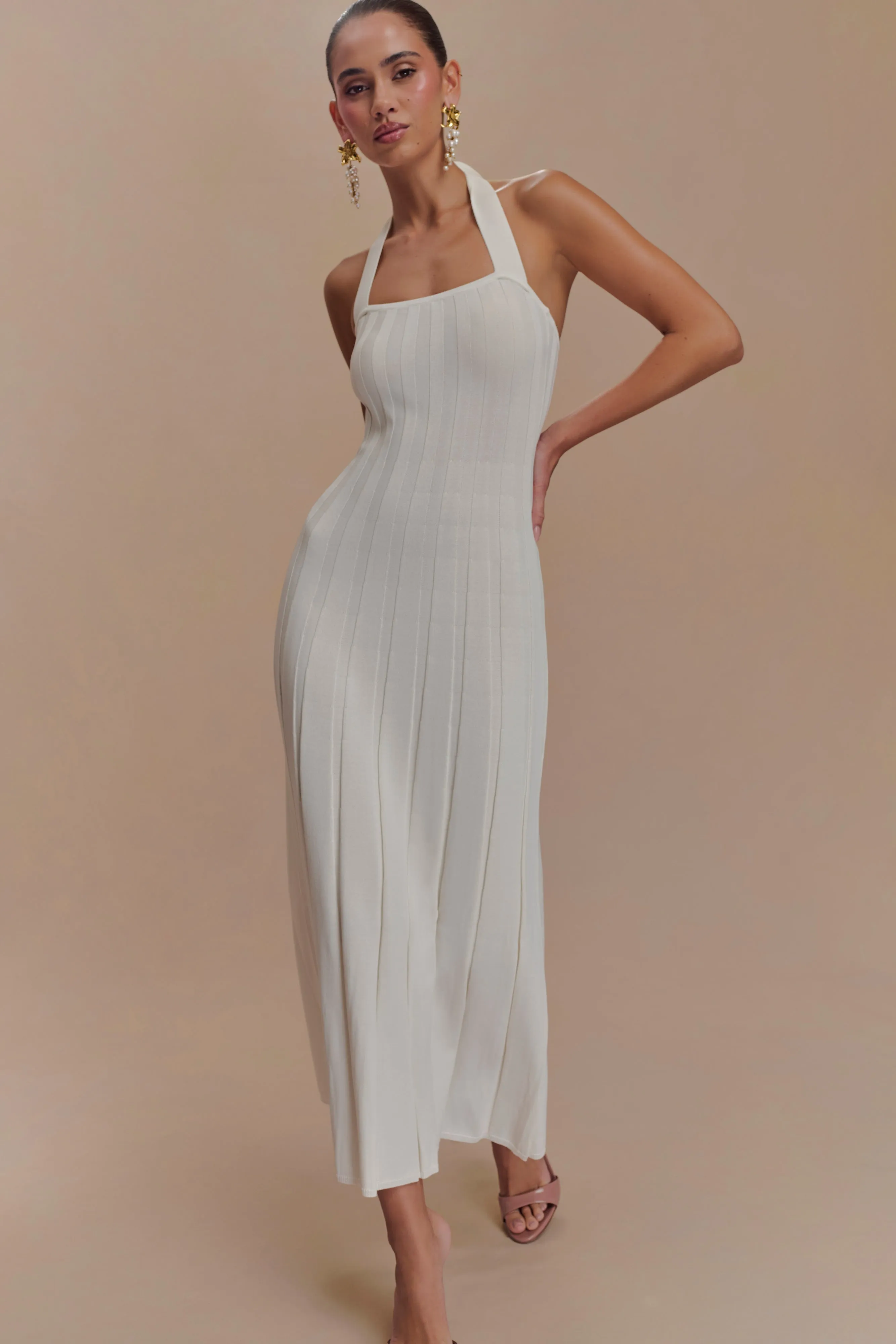 EcoFriendlyDye Spring Ready Jacqui Halter Knit Midi Dress - Ivory