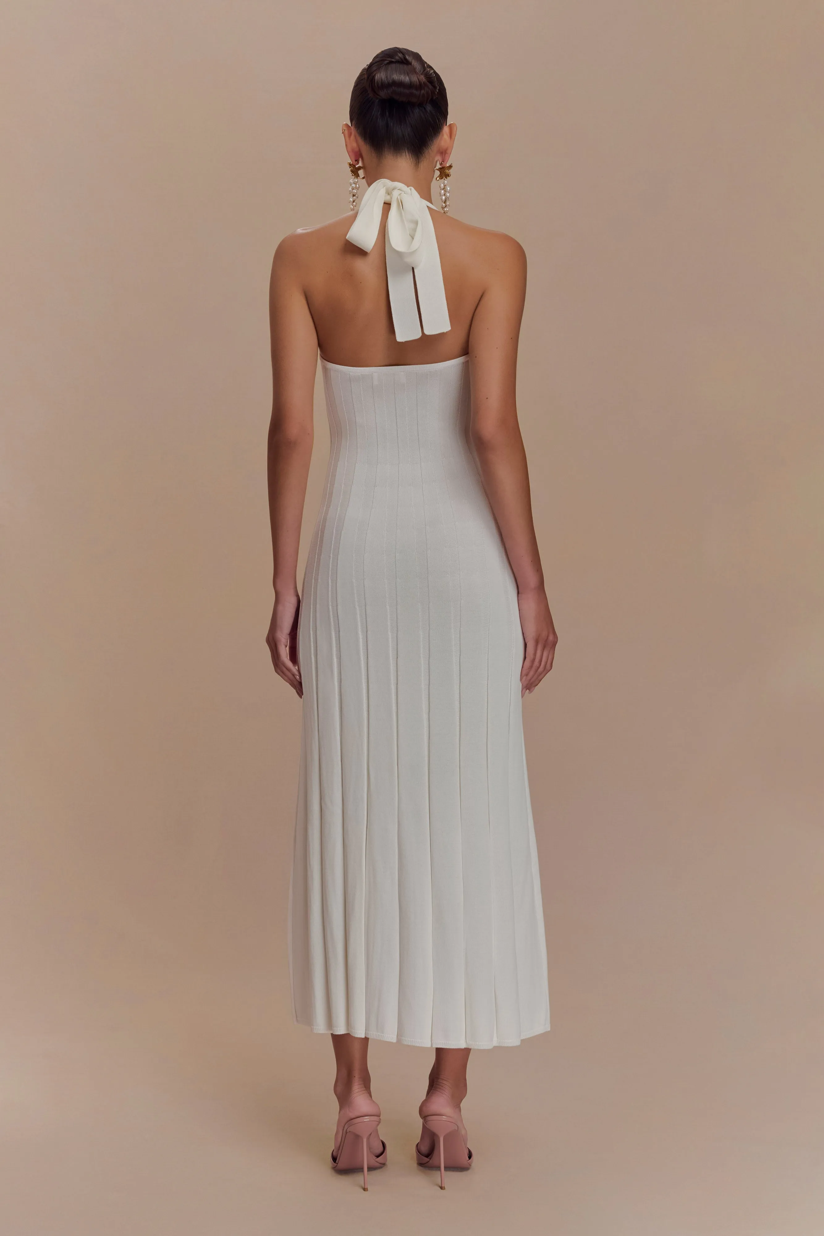 Baby-Shower Jacqui Halter Knit Midi Dress - Ivory