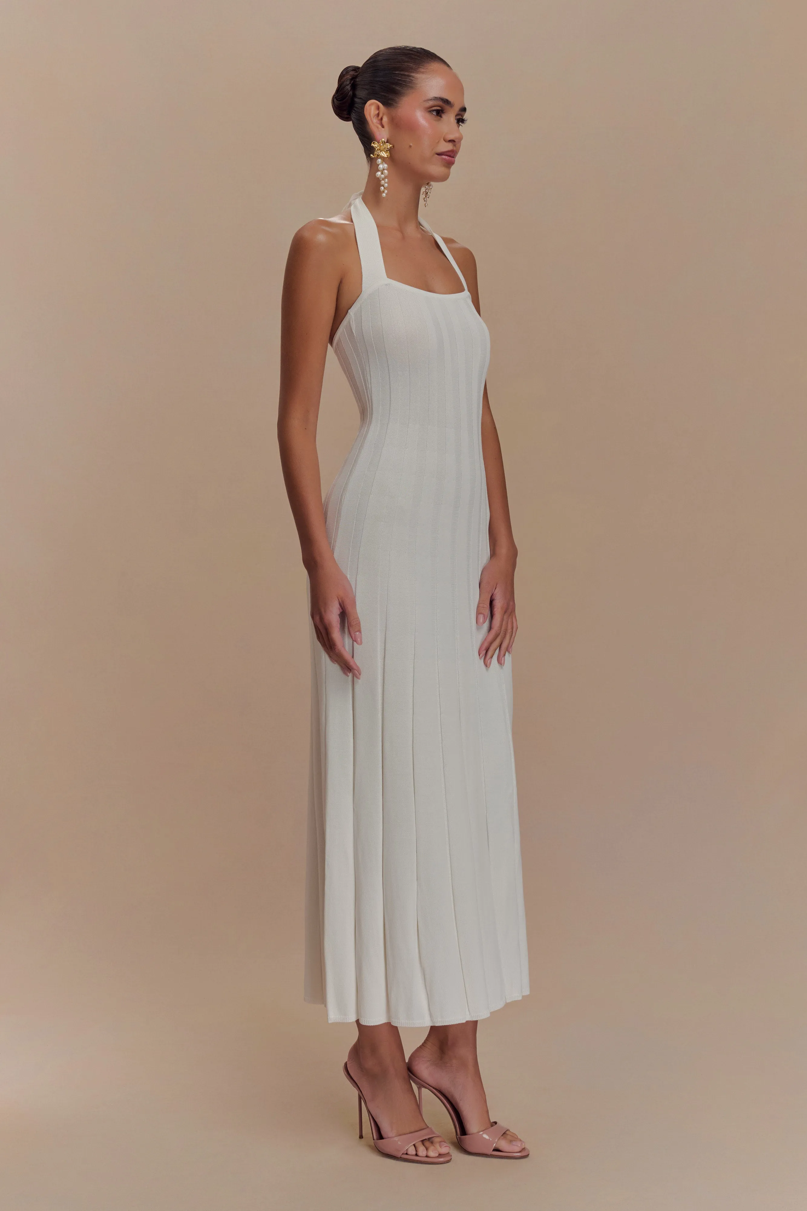 Relax Cut Jacqui Halter Knit Midi Dress - Ivory