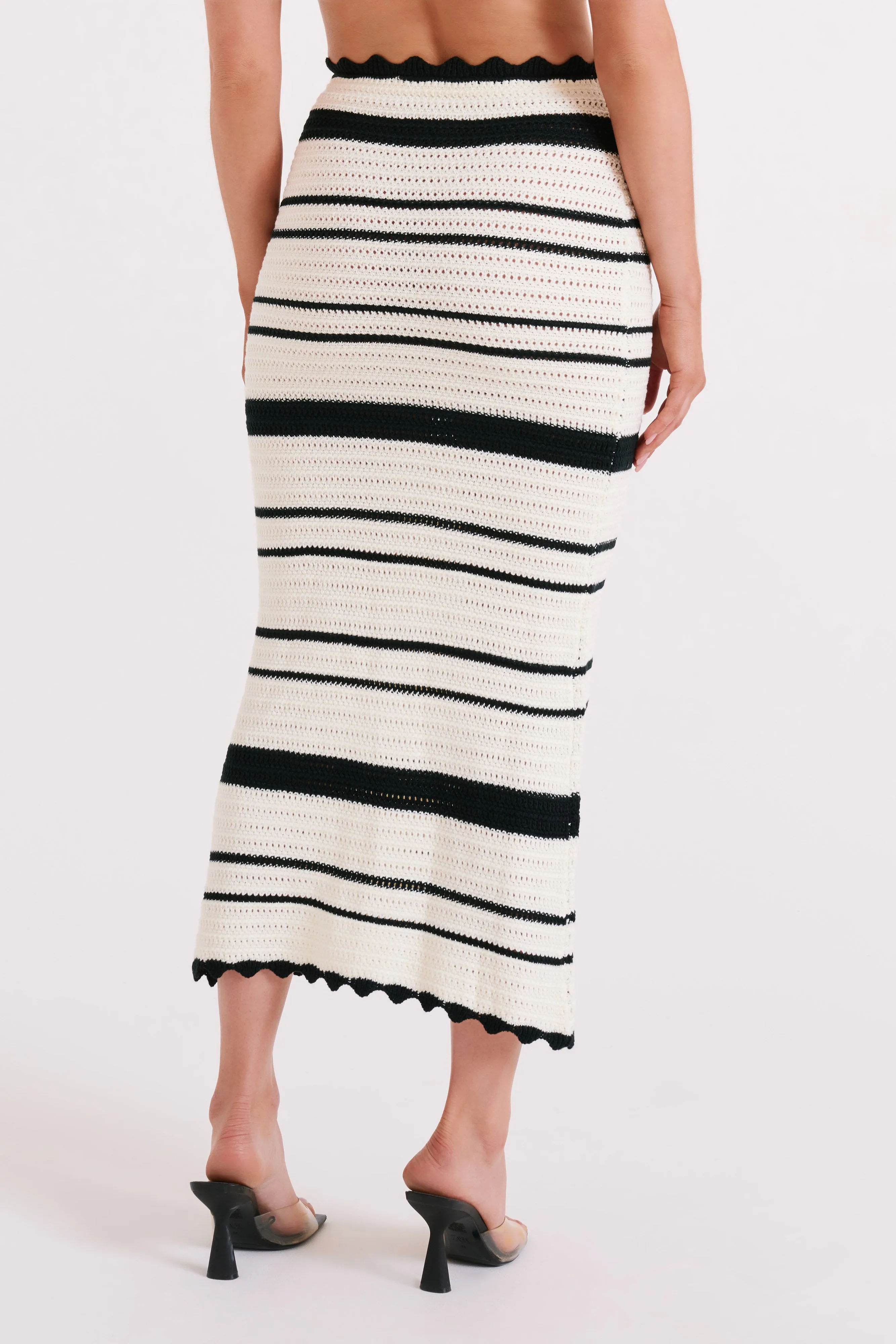 Premium Quality FadeResistant Jadia Contrast Crochet Fishtail Maxi Skirt - Black/White
