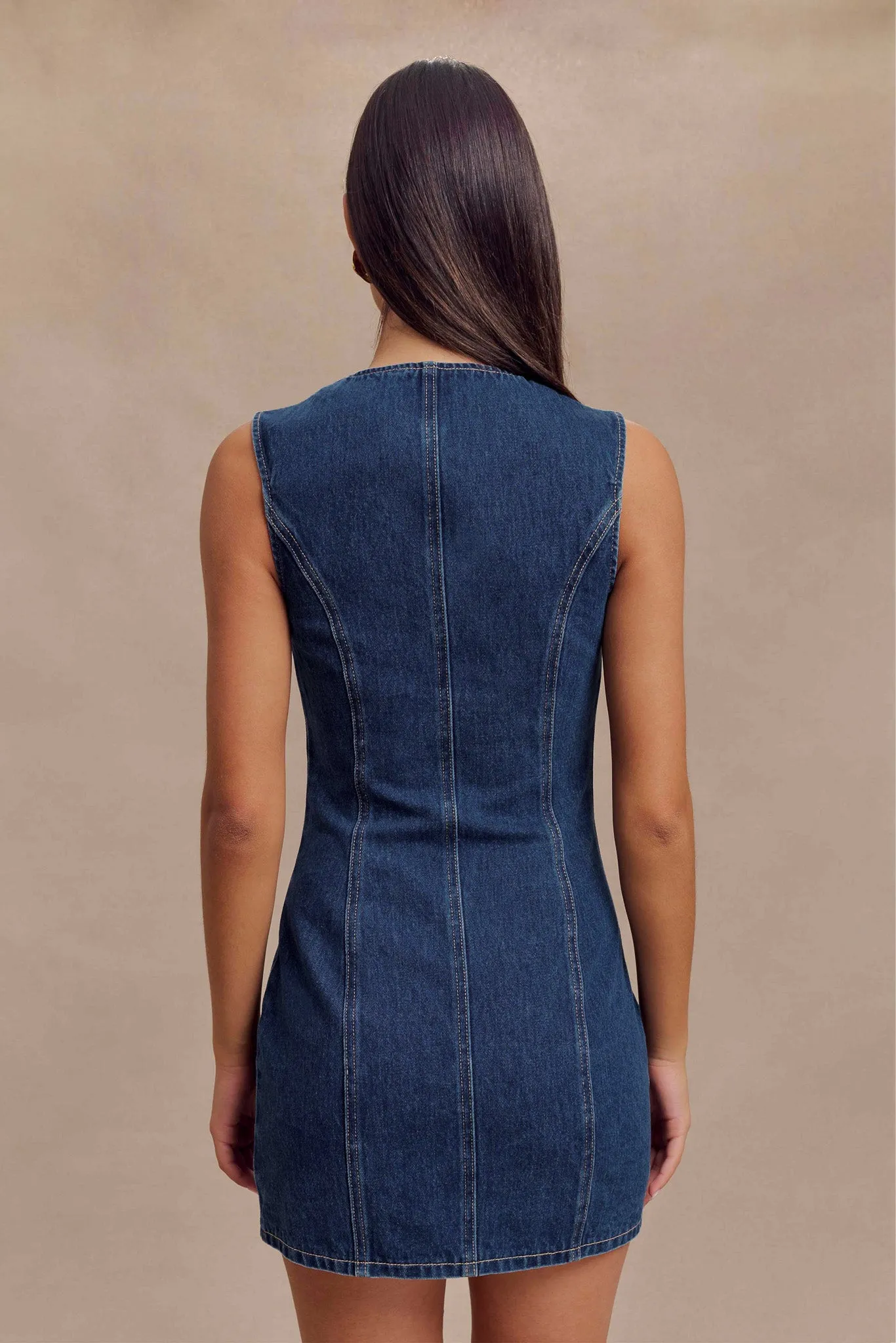 Jane Button Down Denim Mini Dress - Dark Blue Pure Vibes