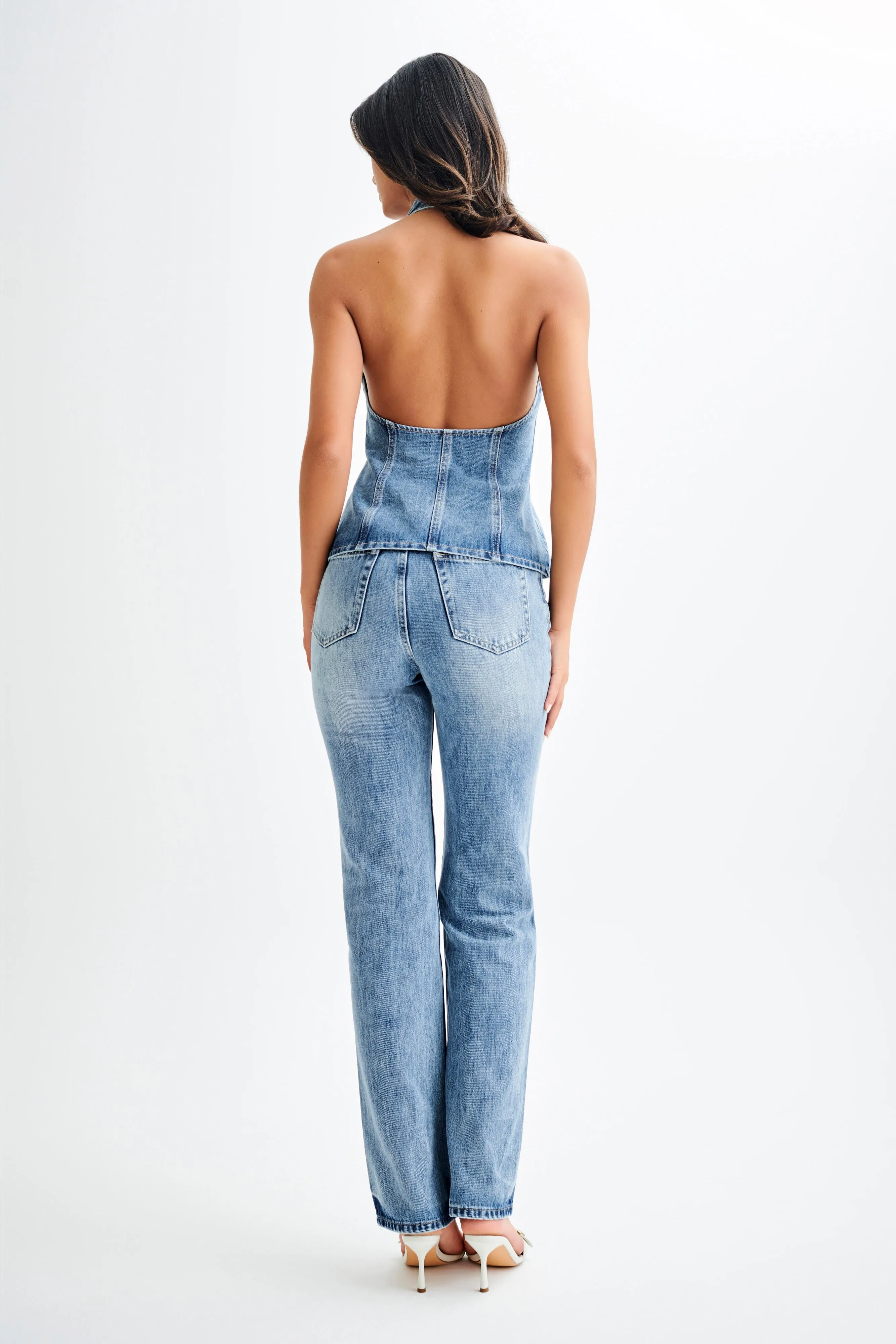 Janine High Waisted Straight Leg Jeans - Washed Mid Blue Chilly Wear