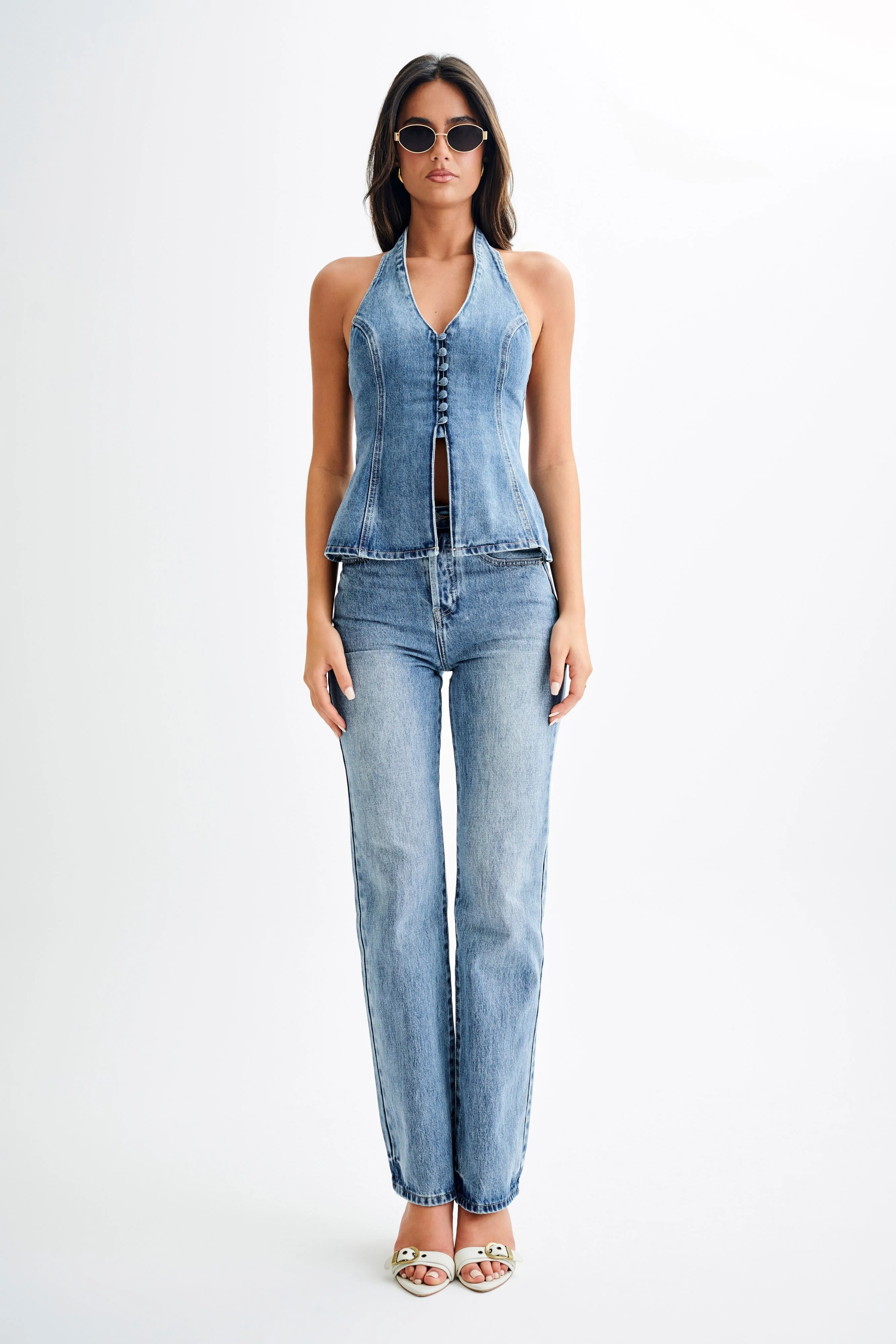 All-day Flex Janine High Waisted Straight Leg Jeans - Washed Mid Blue