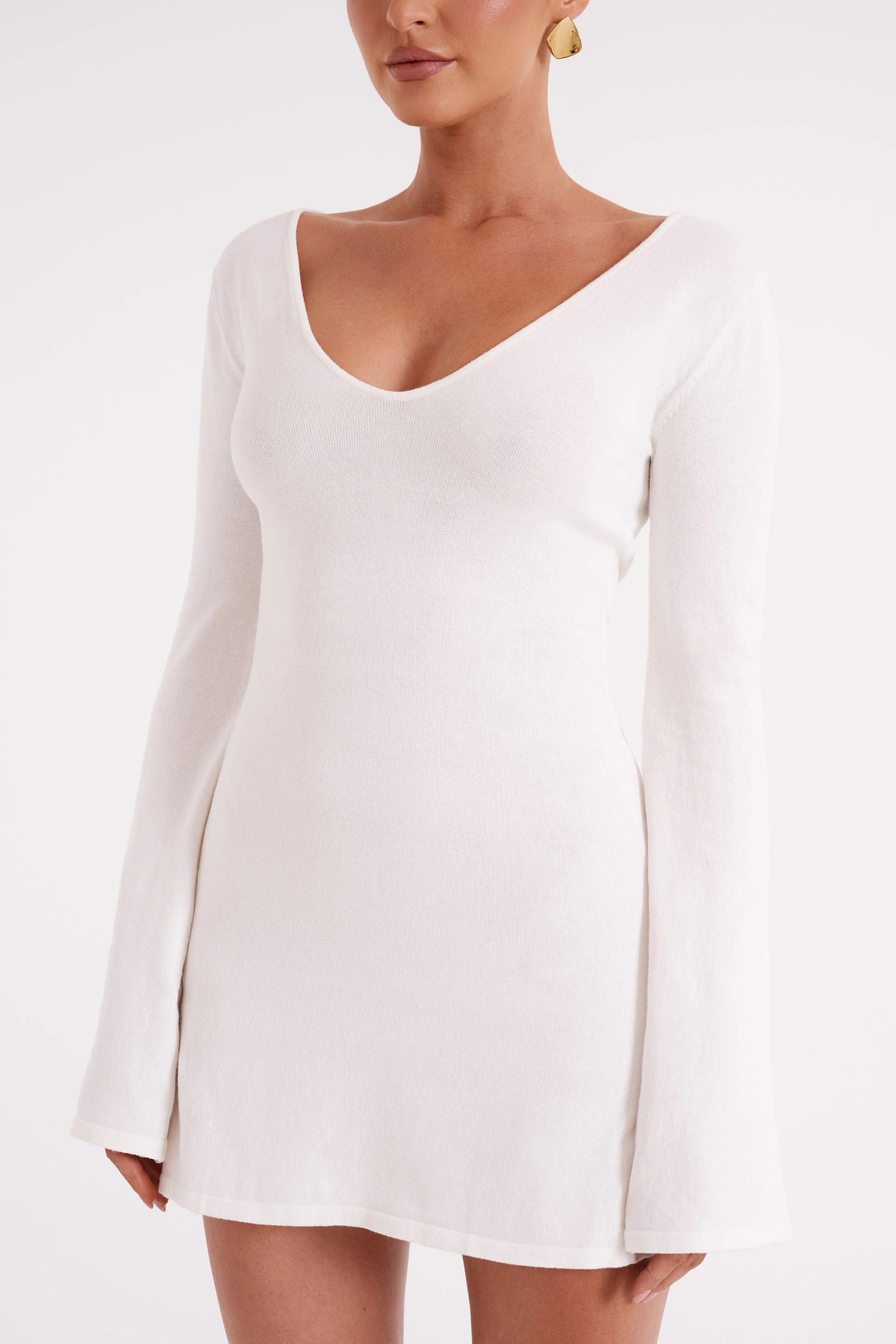 Jayda Knit Mini Dress - Ivory Natural Fit Layerable Piece