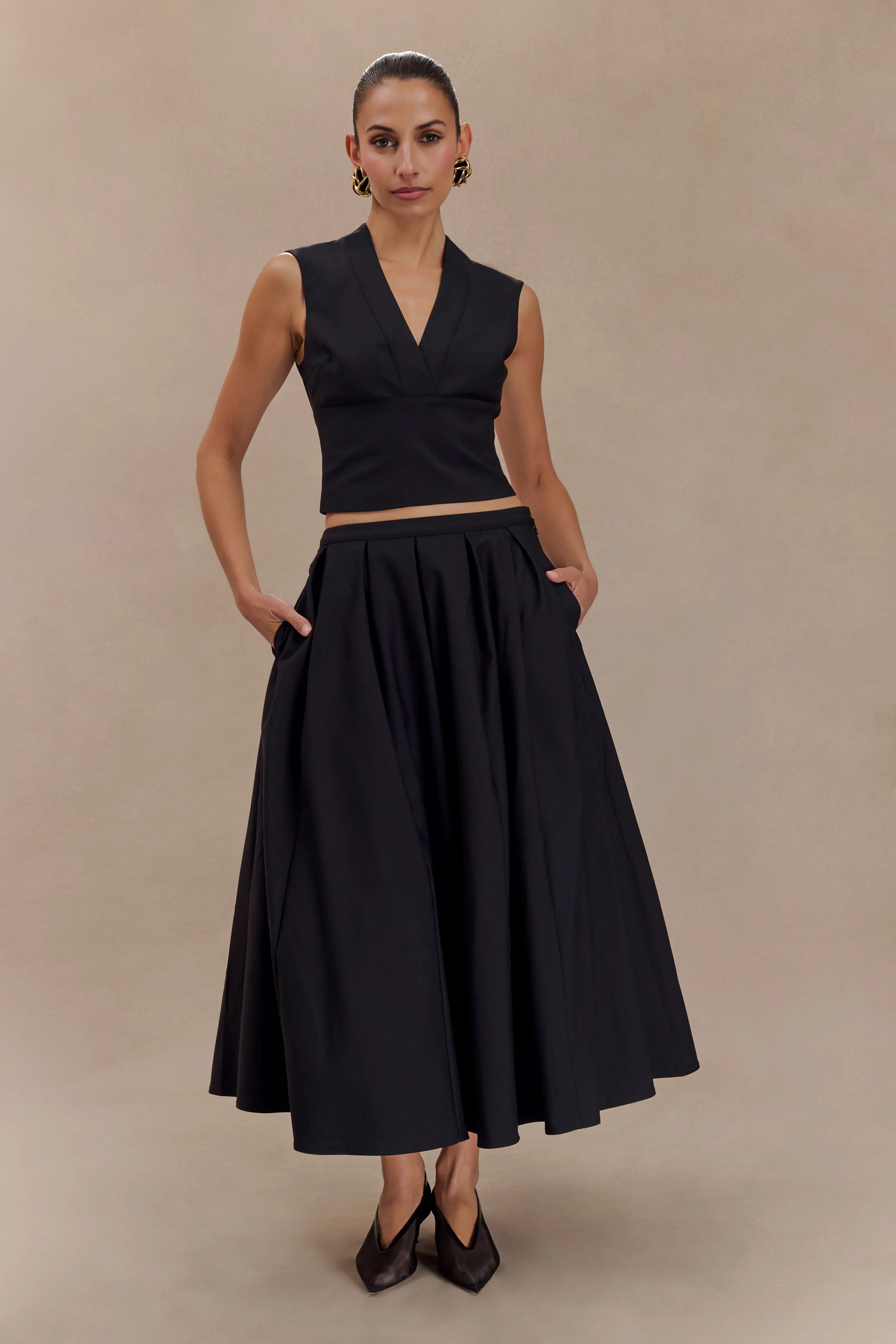High-waisted fit Jemima Cotton Midi Skirt - Black