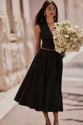 Jemima Cotton Midi Skirt - Black Side Pockets