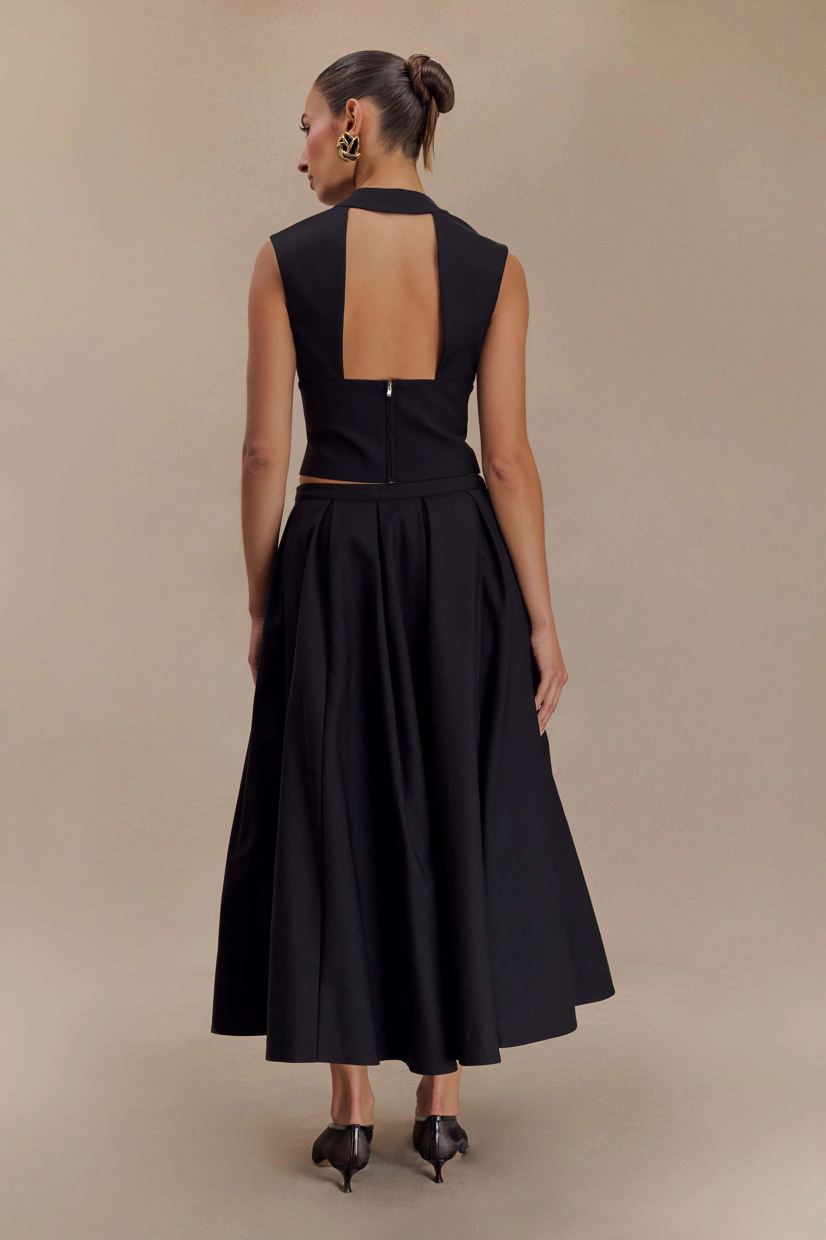 Jemima Cotton Midi Skirt - Black DoubleLayeredFabric