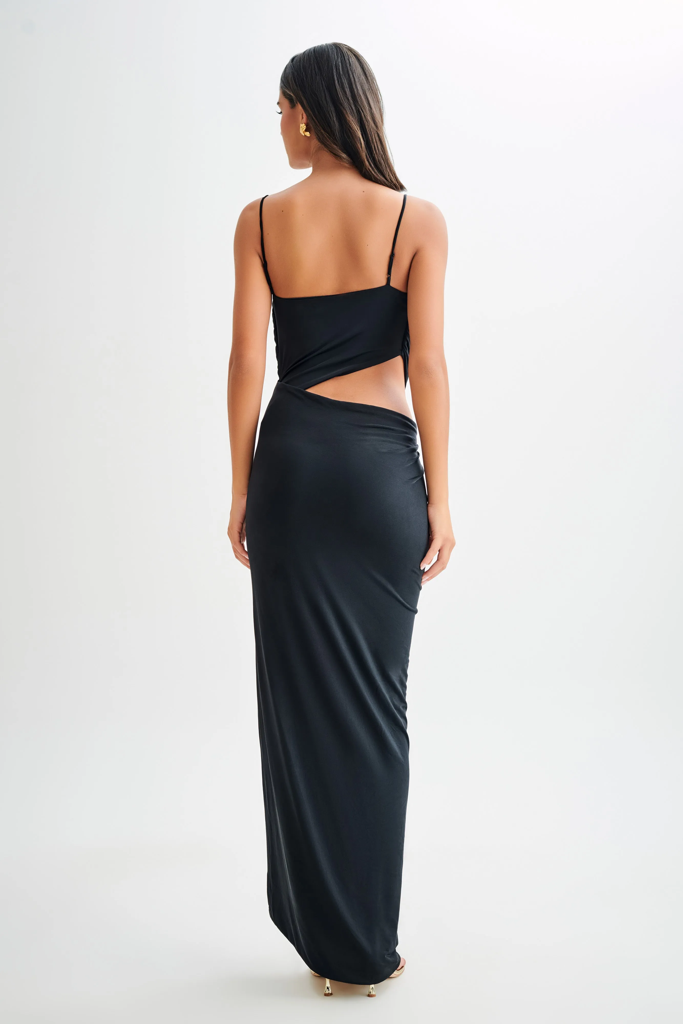 Subtle Lines Casual Chic Wear Jemma Draped Slinky Maxi Dress - Black