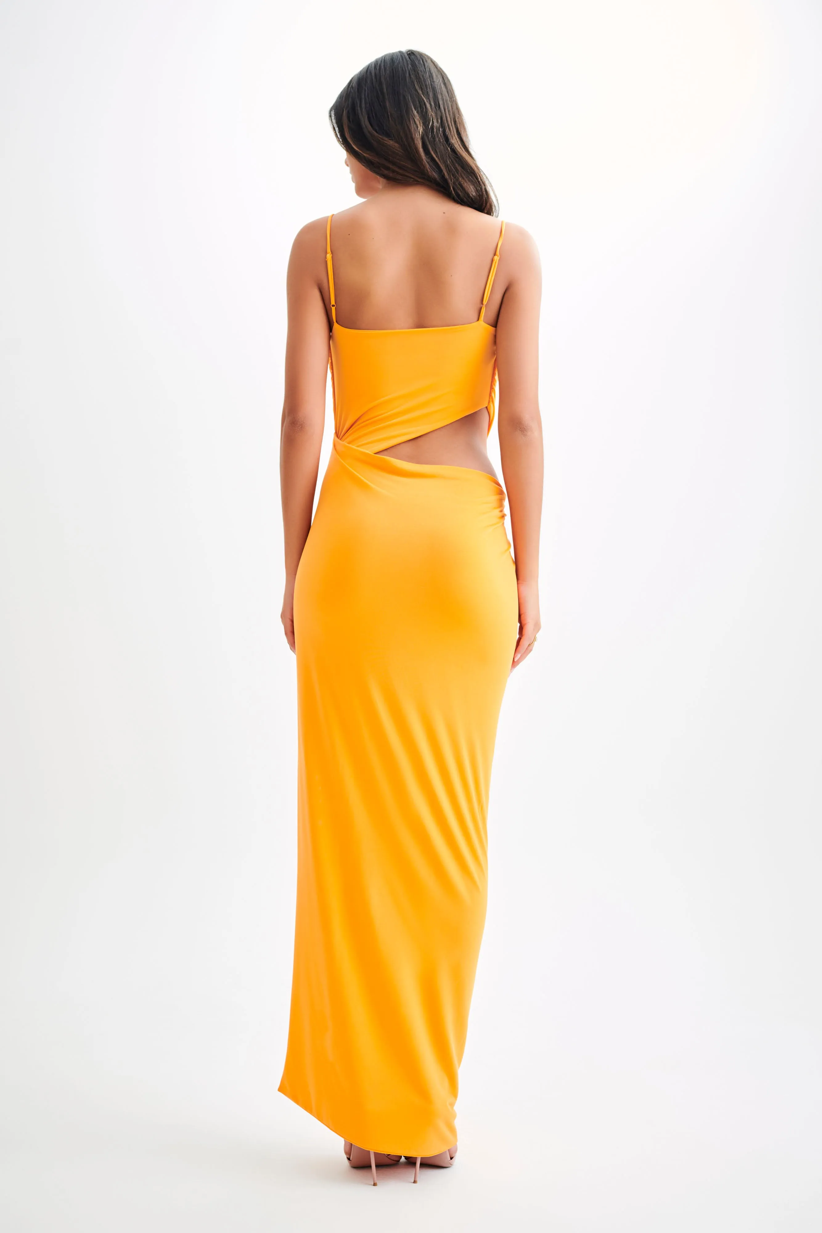Jemma Draped Slinky Maxi Dress - Orange Sorbet Travel Friendly
