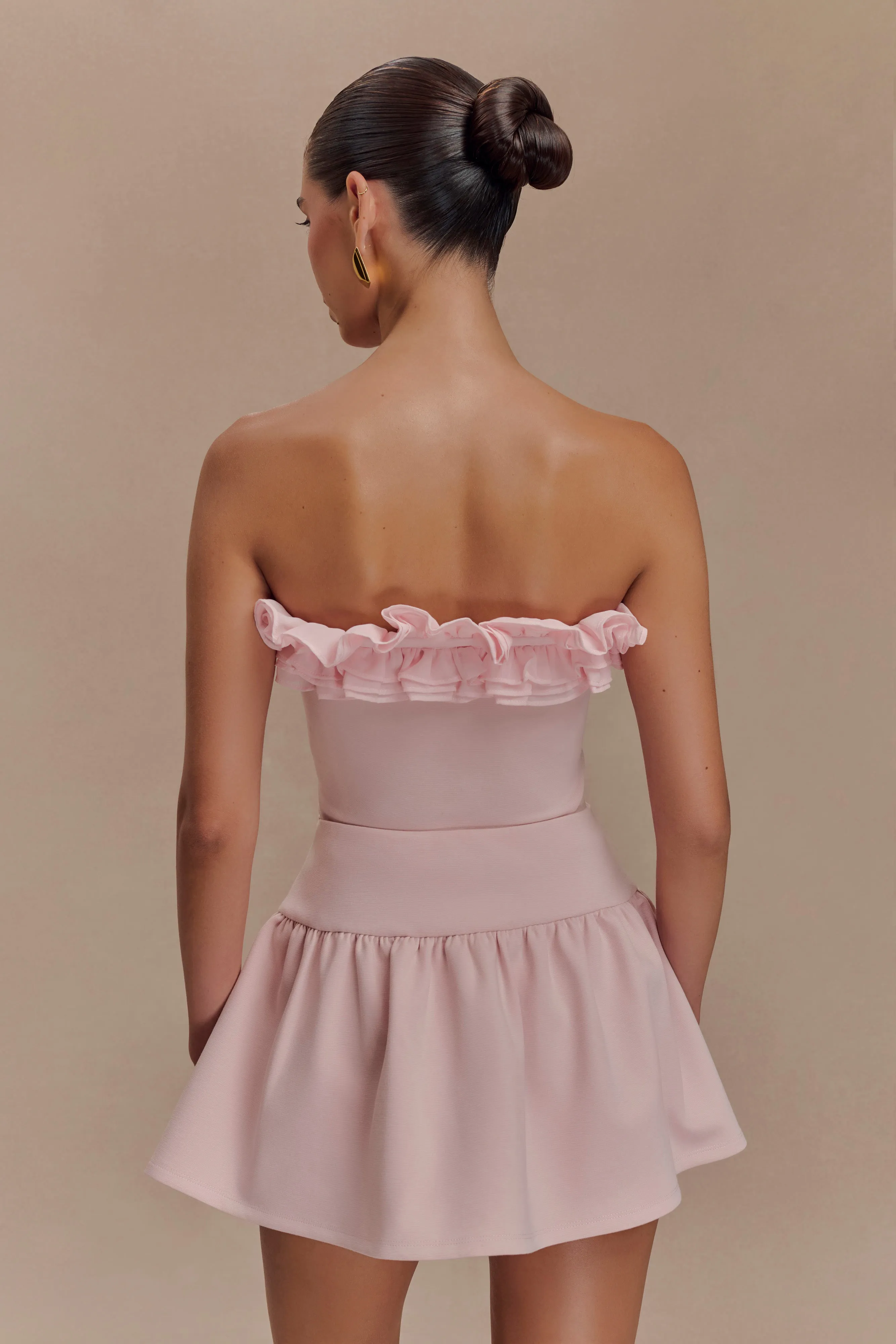Double Stitched Hems Jennie Ruffle Off Shoulder Top - Ballet Pink