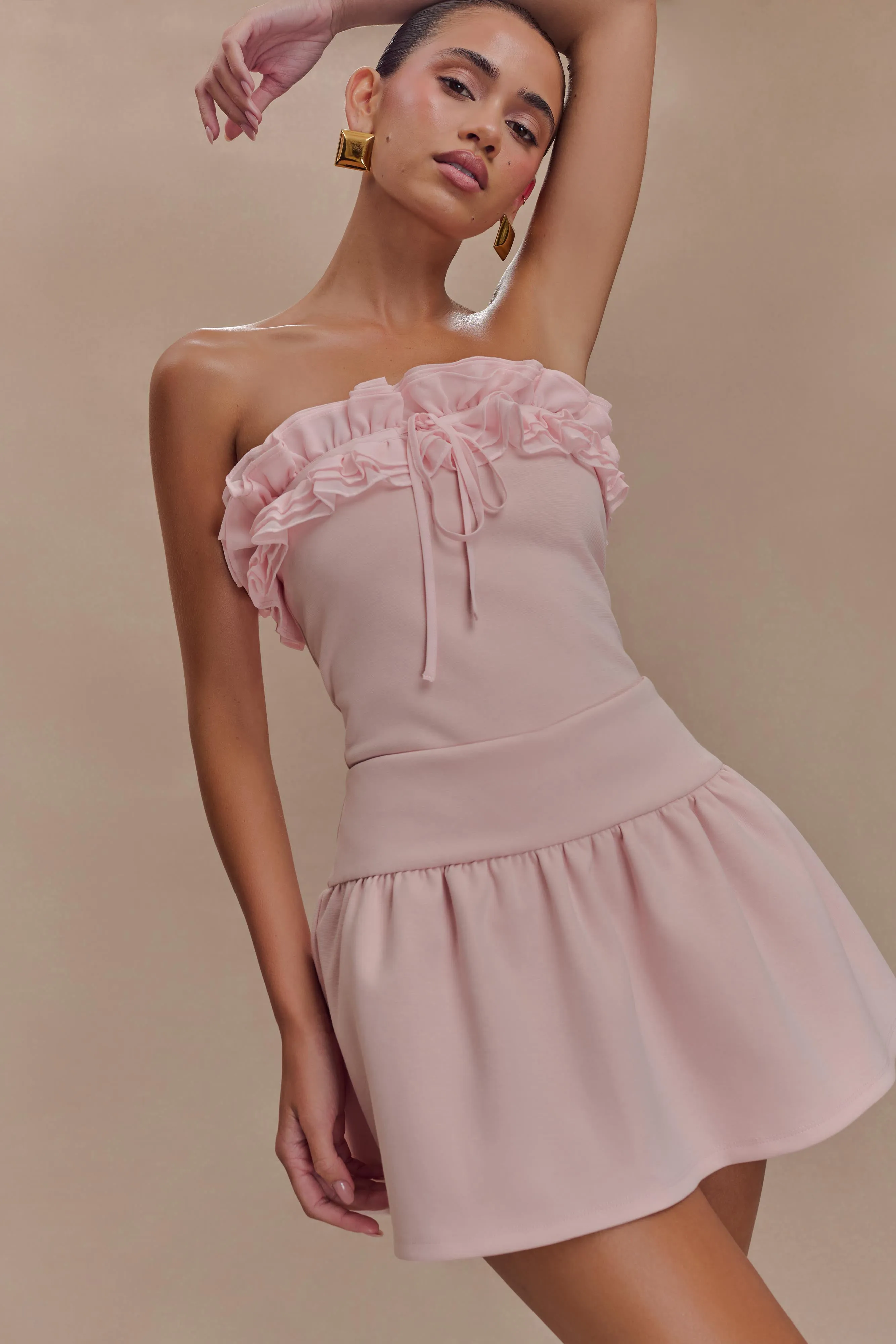 Jennie Ruffle Off Shoulder Top - Ballet Pink Wrinkle Free Texture Breathable mesh lining