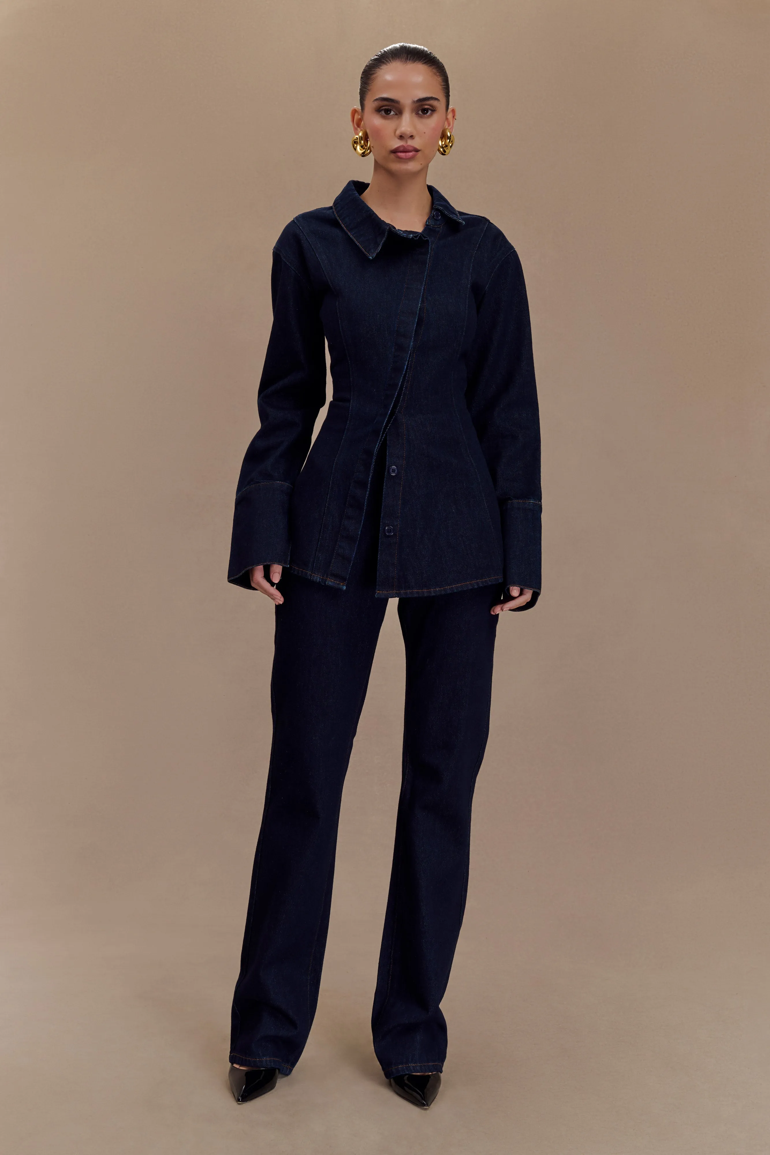 Jericho Asymmetrical Denim Shirt - Indigo Blue WrinkleFree Weave TearResistantWeave