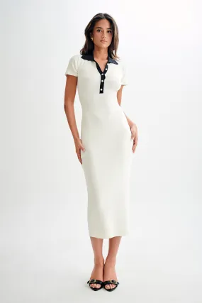Eye Appeal Cool Structure Jessamine Collared Contrast Maxi Dress - Ivory