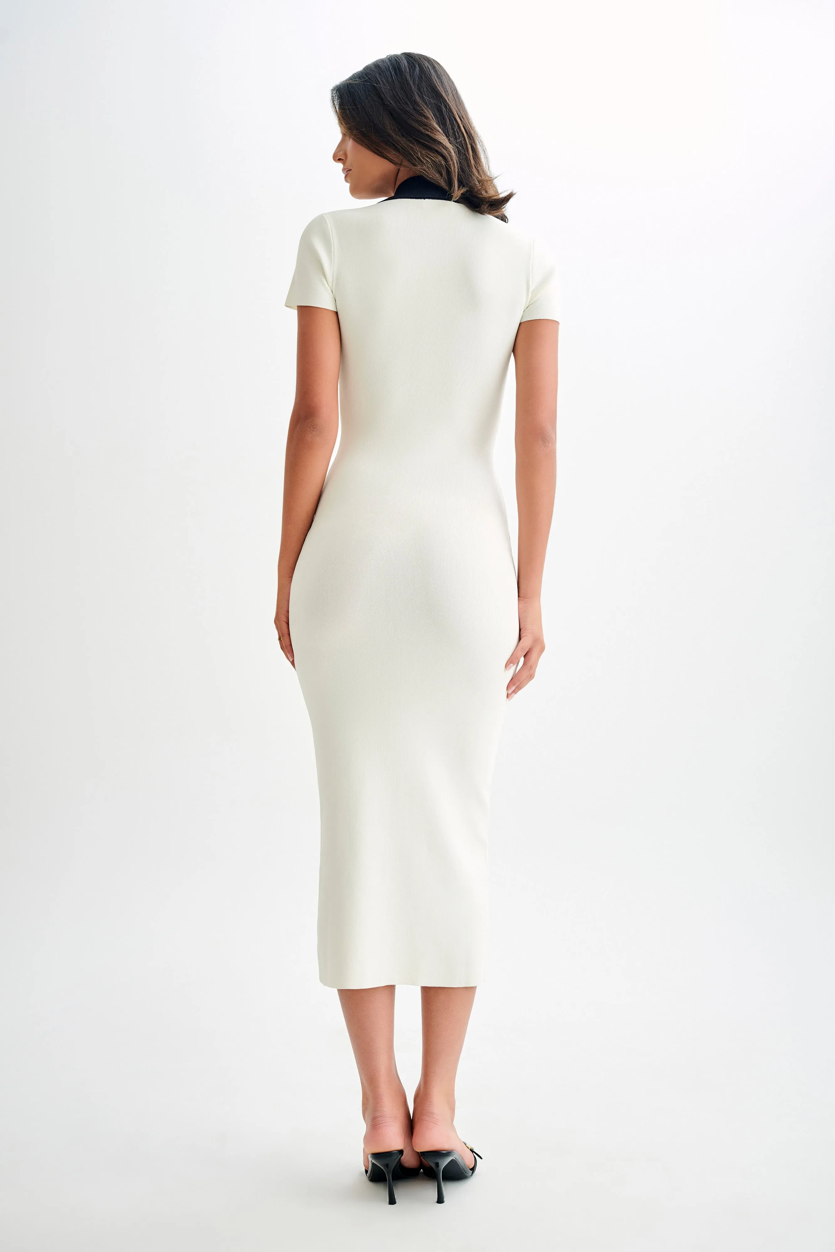 Jessamine Collared Contrast Maxi Dress - Ivory Feminine Details