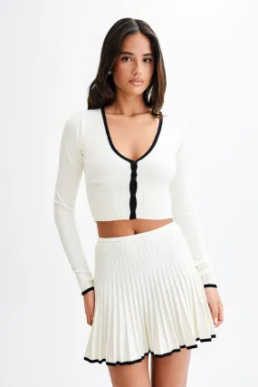 Jolene Contrast Button Up Knit Cardigan - White HeatPressedLogos