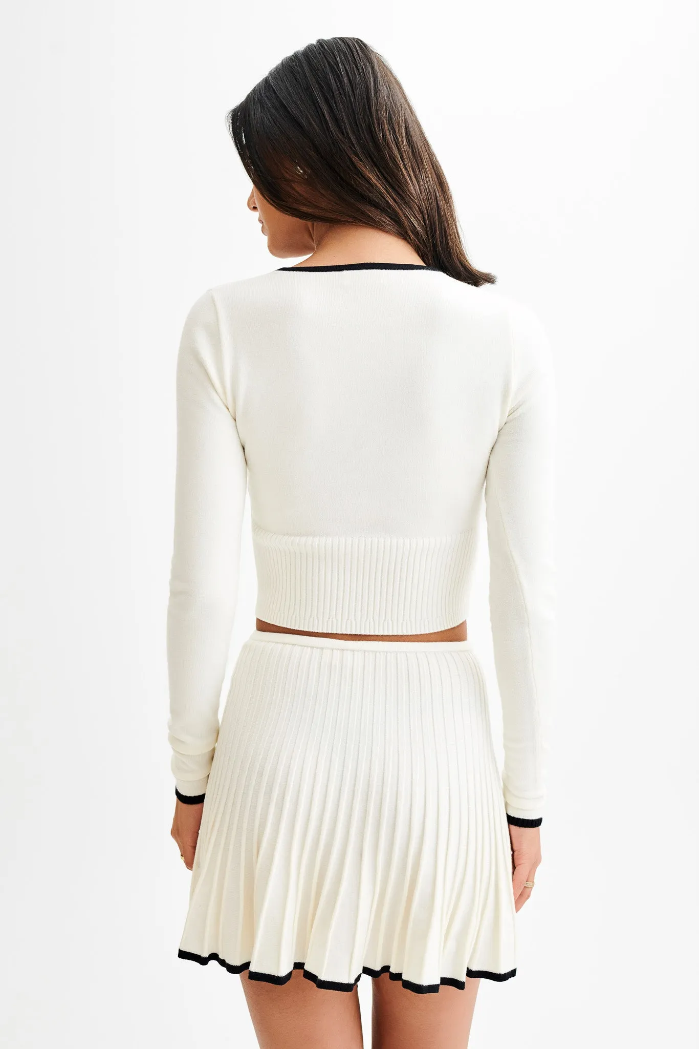 Jolene Contrast Button Up Knit Cardigan - White Eco Friendly Blend VNeck Style