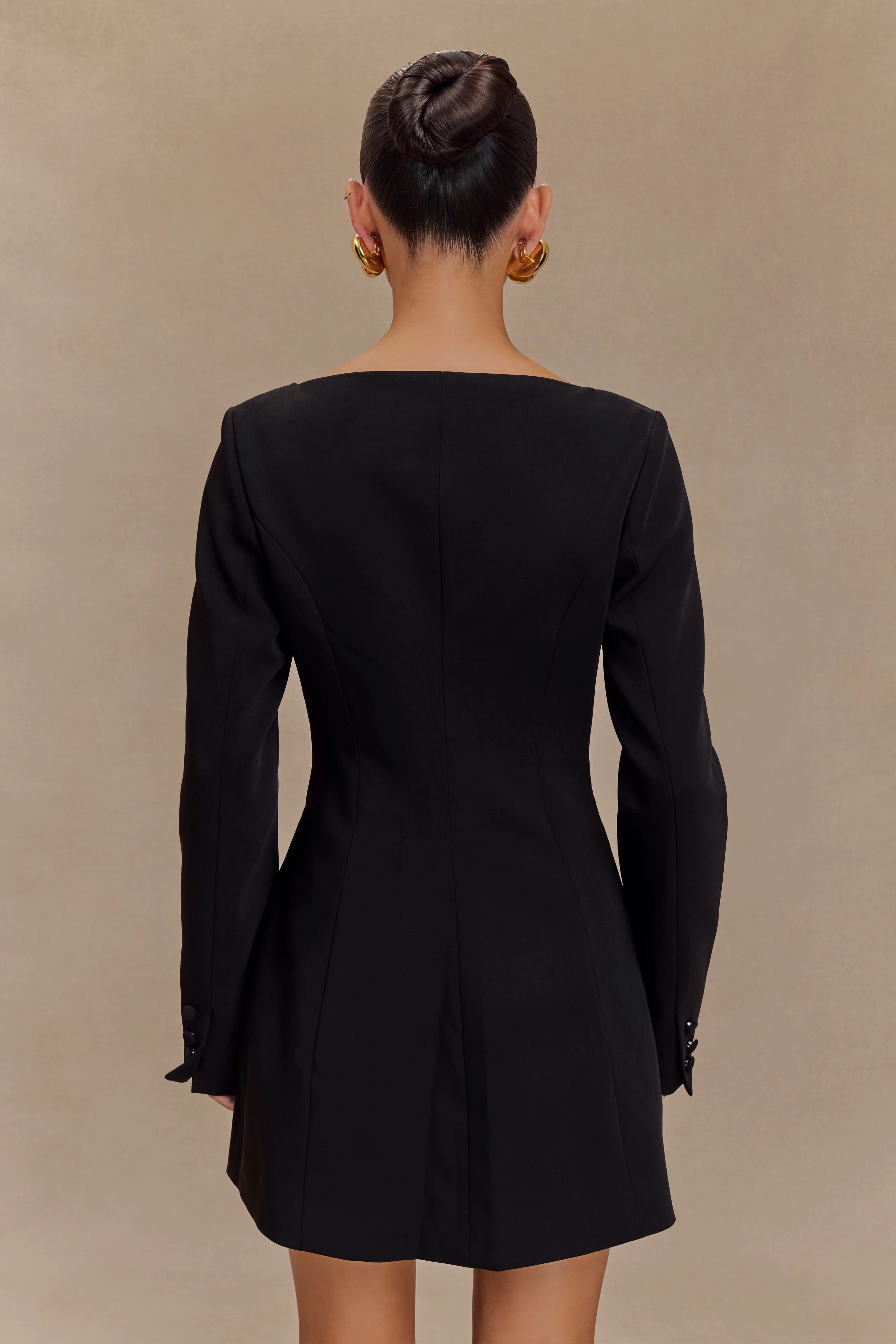 Bare Arm Jolie Boat Neck Suiting Mini Dress - Black