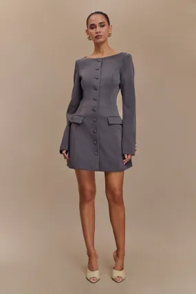 Jolie Boat Neck Suiting Mini Dress - Charcoal Grey Daily Comfort Boxy-Style