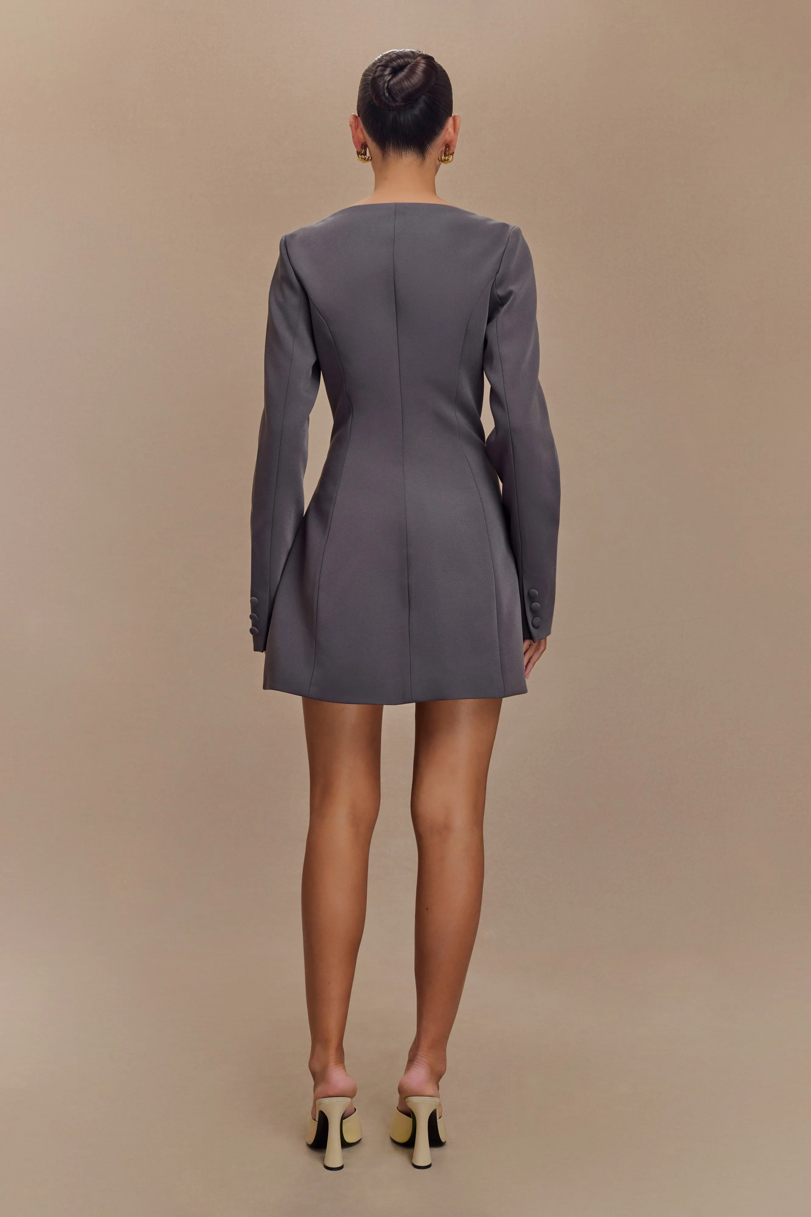 Jolie Boat Neck Suiting Mini Dress - Charcoal Grey Polished Motion Bright Appeal