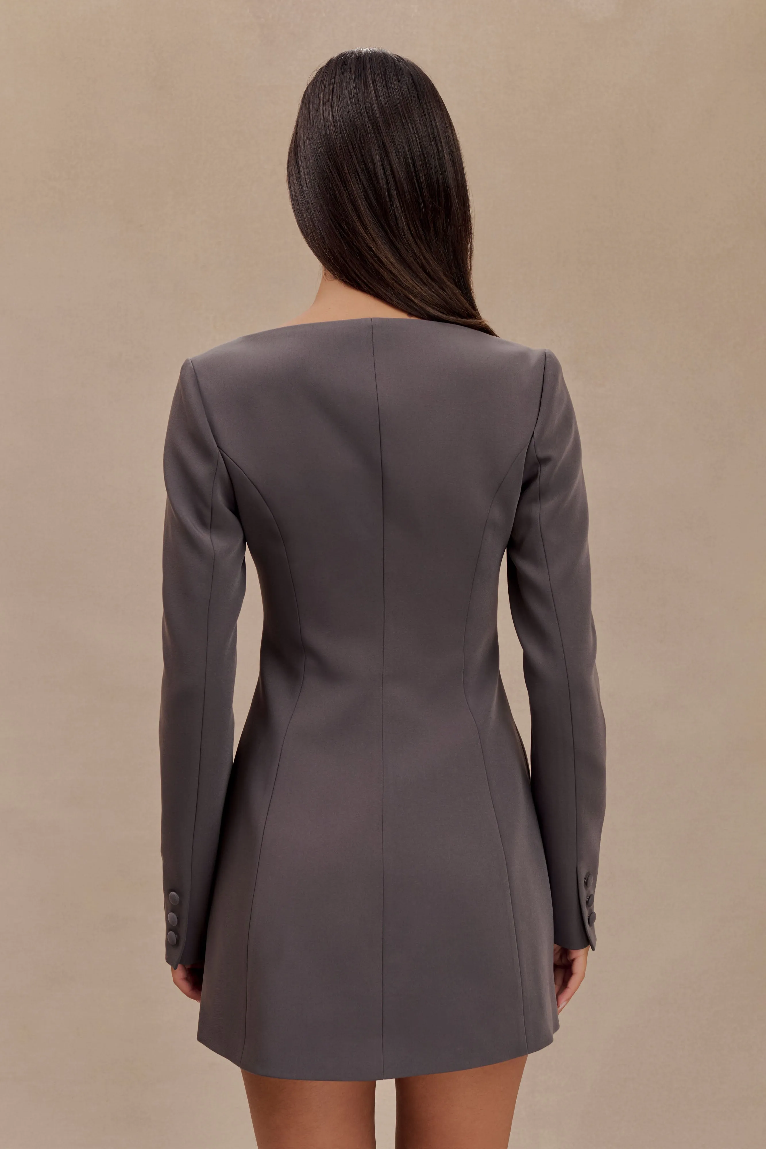 Jolie Boat Neck Suiting Mini Dress - Charcoal Grey Chic Comfort