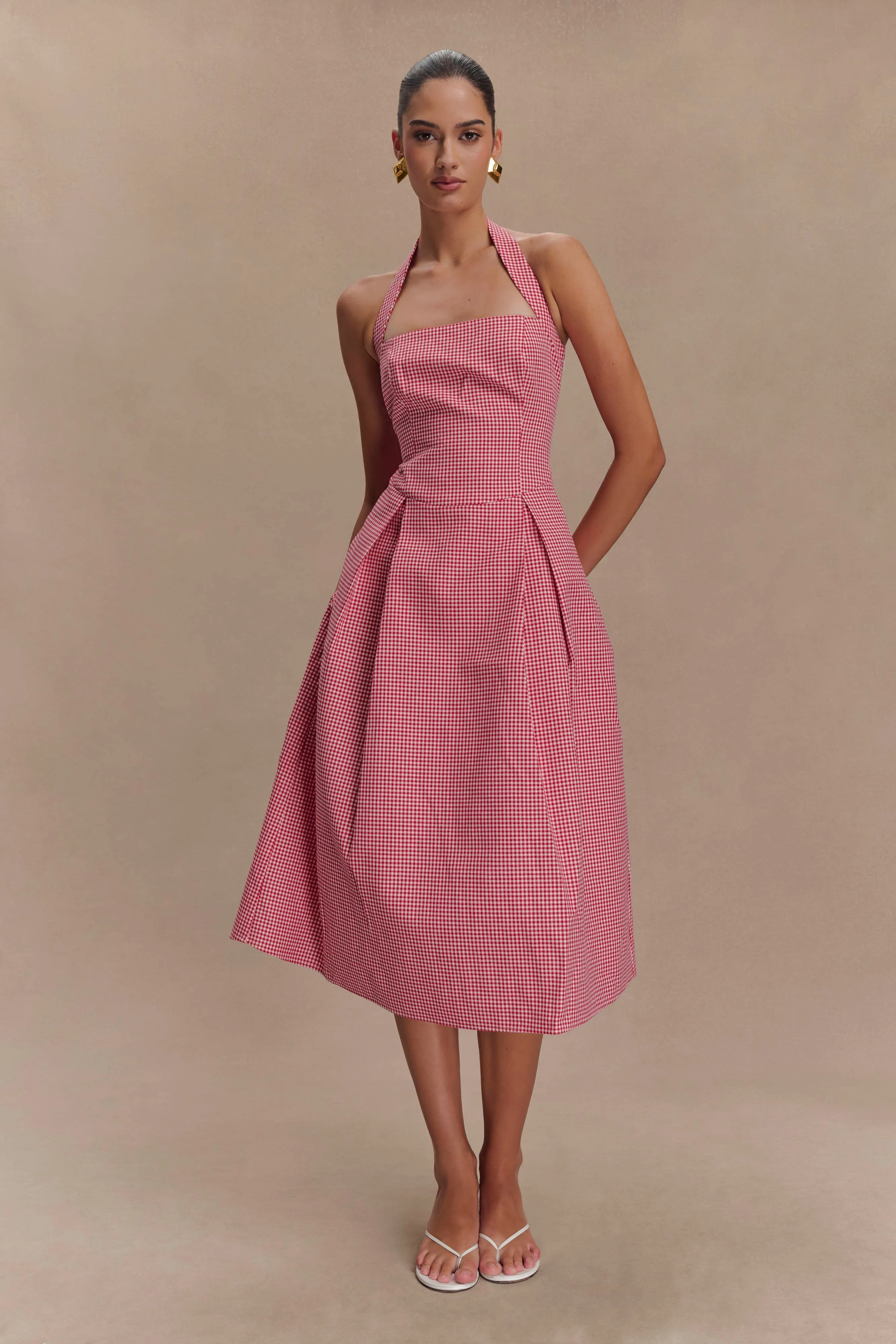 Juana Halter Midi Dress - Red Gingham Travel-Style
