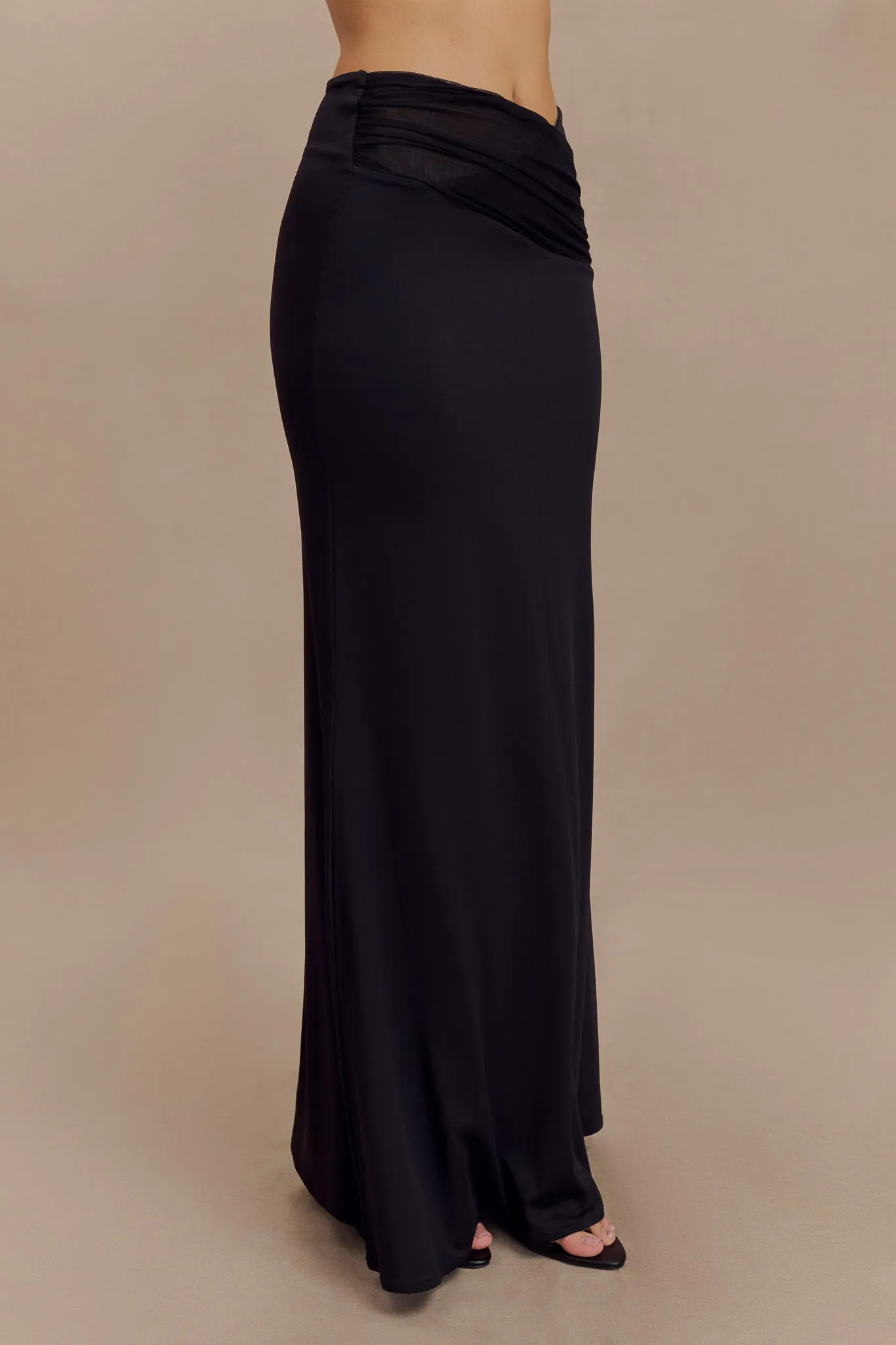 Jules Recycled Nylon And Mesh Maxi Skirt - Black Essential Waist