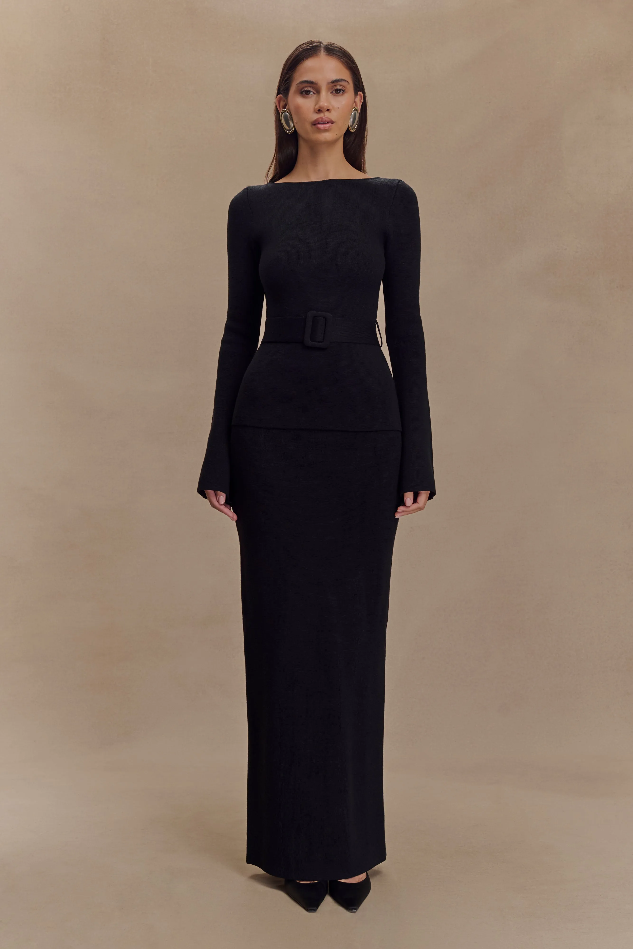 Airflow Mesh Panel Justine Belted Knit Top - Black