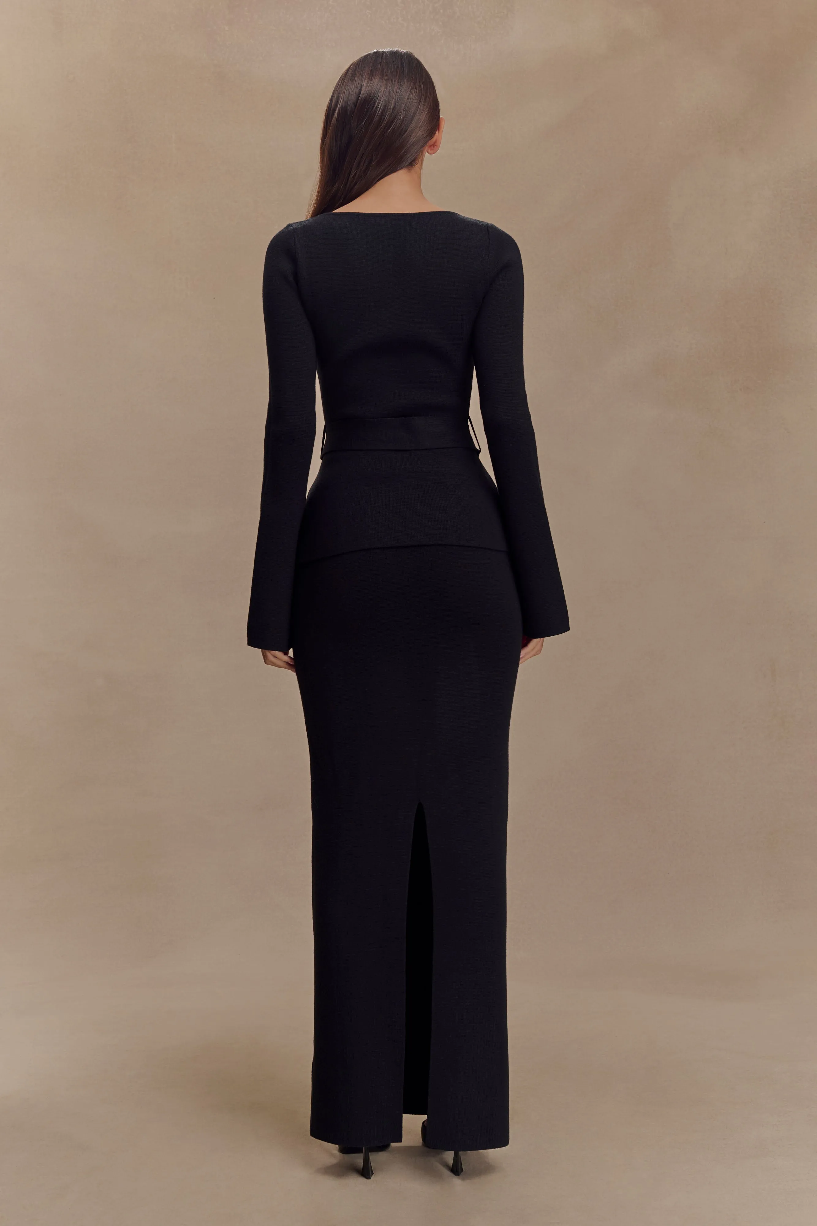 Justine Belted Knit Top - Black LayeredPanel