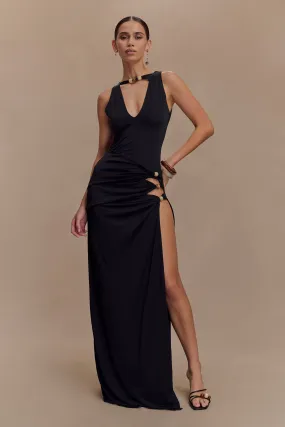 Kaiden Slinky Beaded Maxi Dress - Black Perfectly Tailored Vibrant color dress