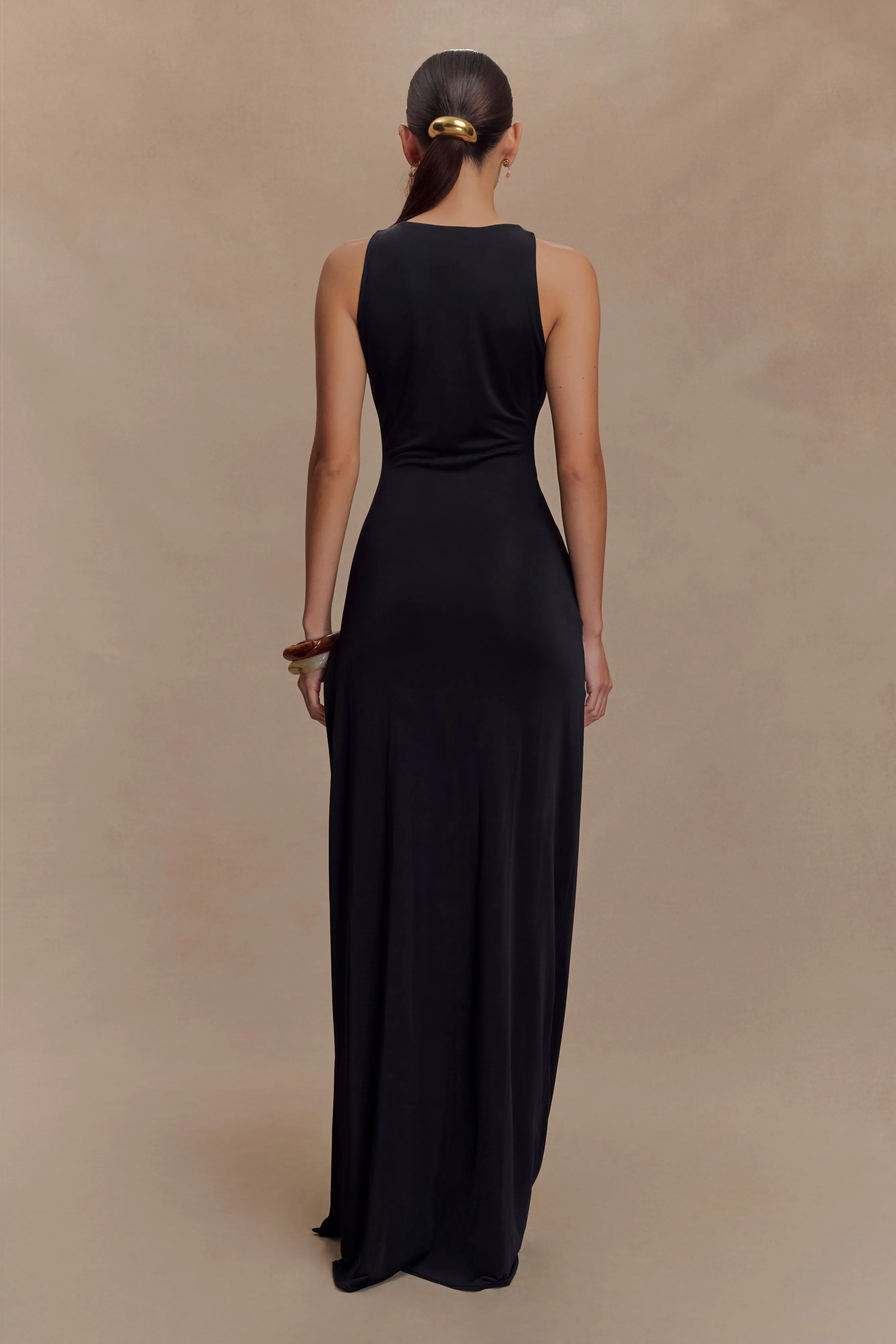 Kaiden Slinky Beaded Maxi Dress - Black Draped-Style