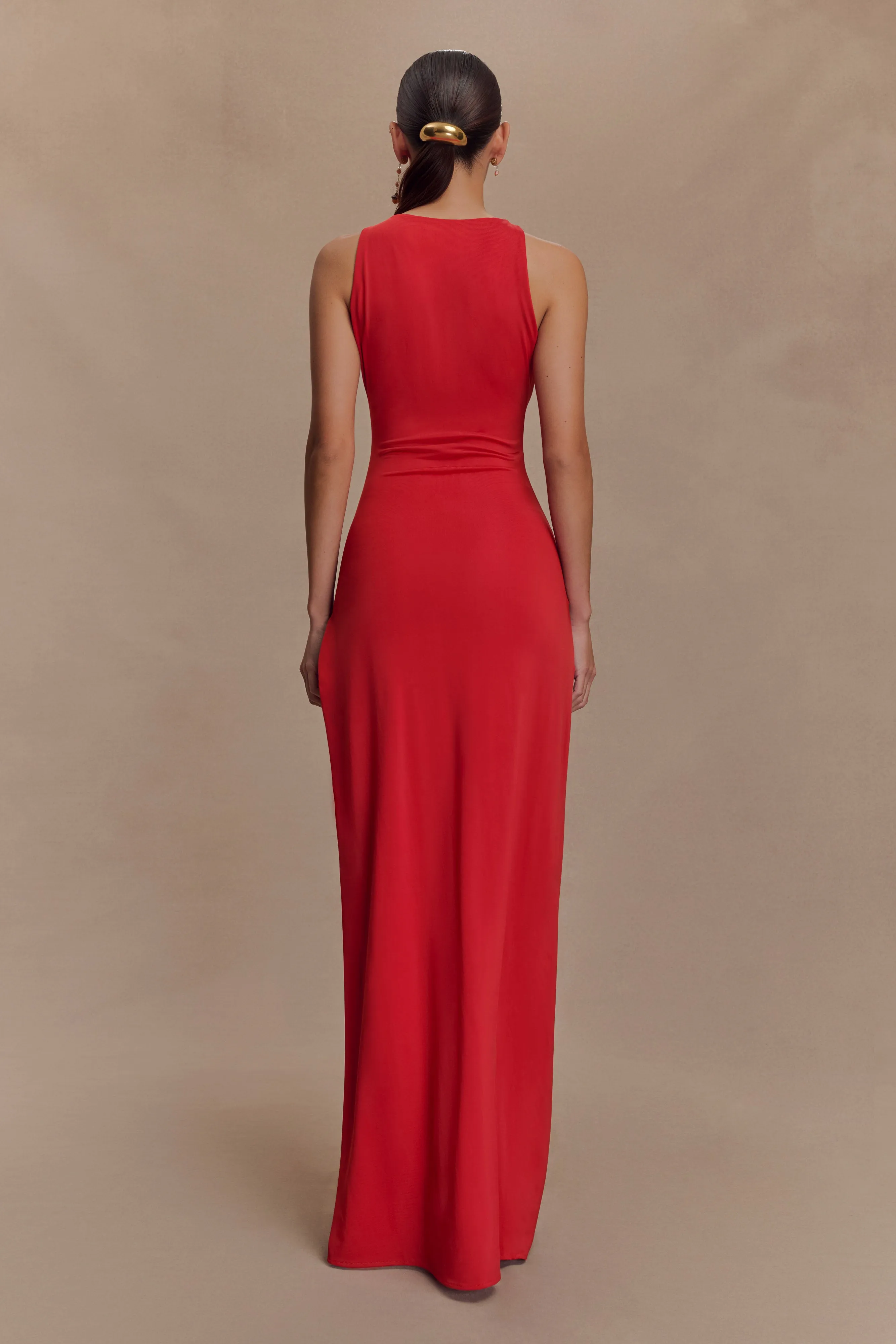 Kaiden Slinky Beaded Maxi Dress - Desert Red Glossy-Finish