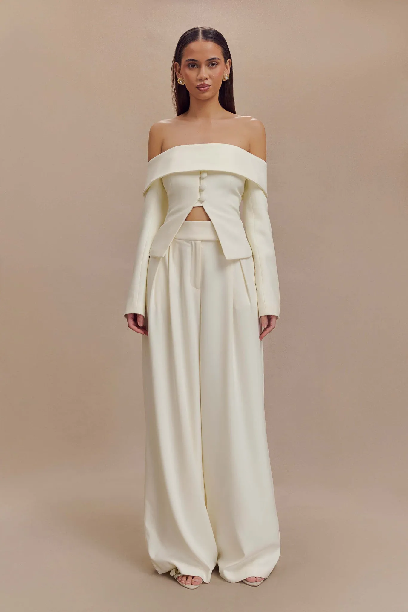 Celene Off Shoulder Jacket - Ivory Noise Free Material