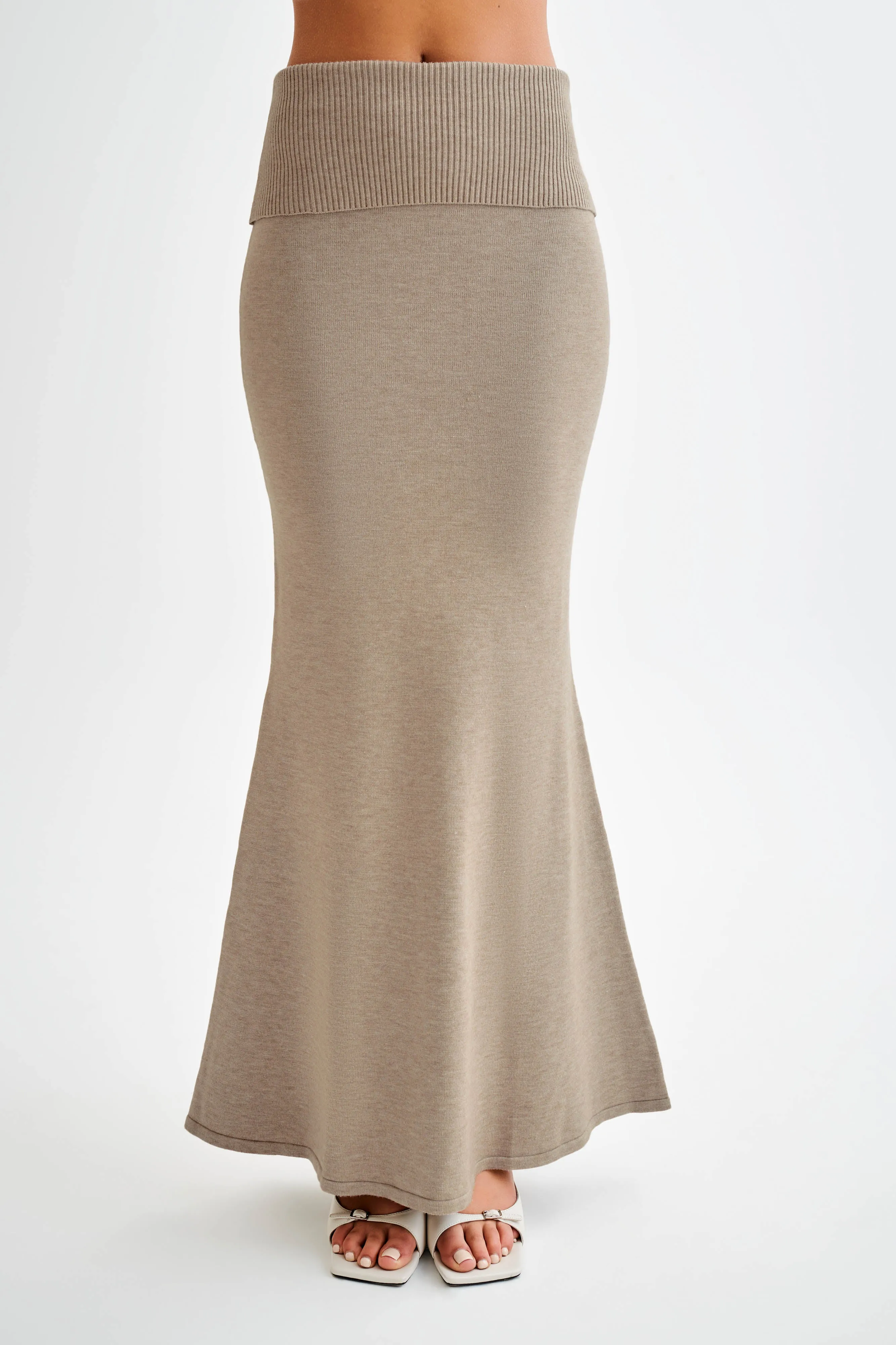 City Ready Karlie Knit Maxi Skirt With Ribbed Waist - Taupe Marle